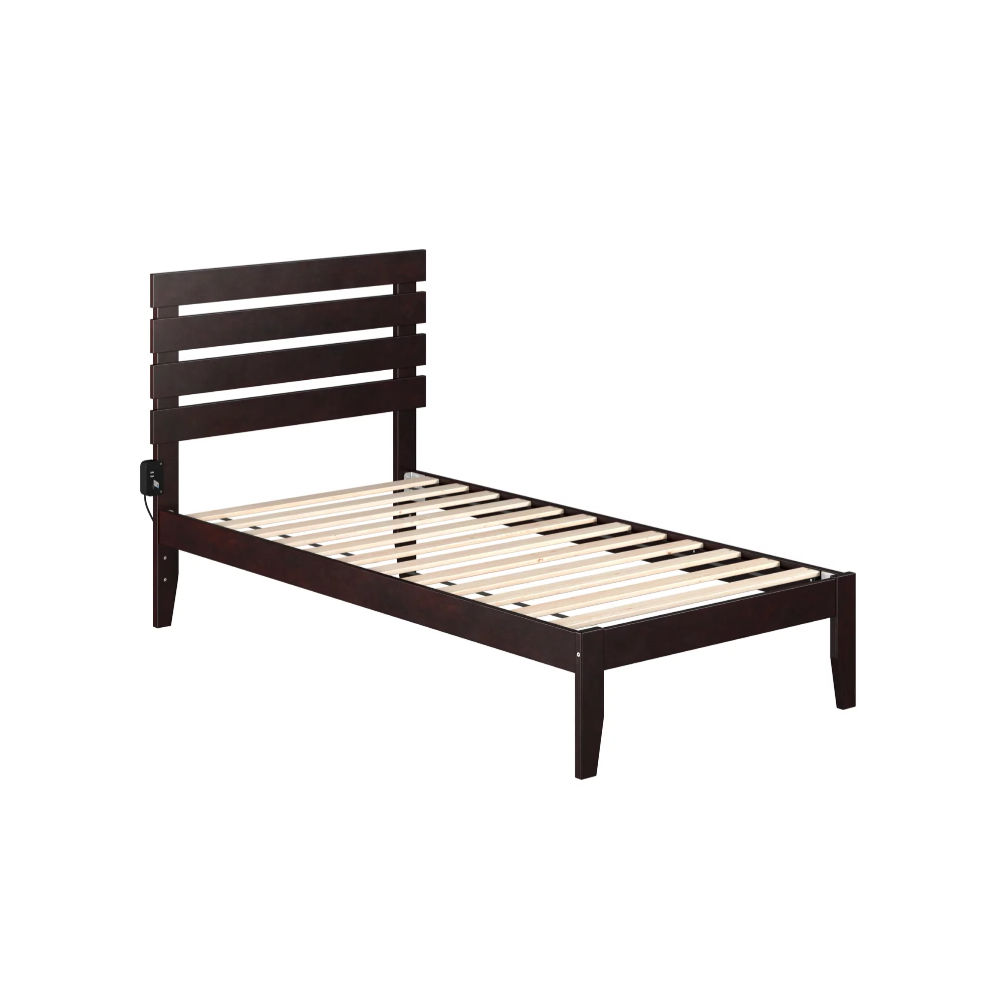 AFI Oxford Modern Solid Wood Twin Bed with USB Charger in Espresso