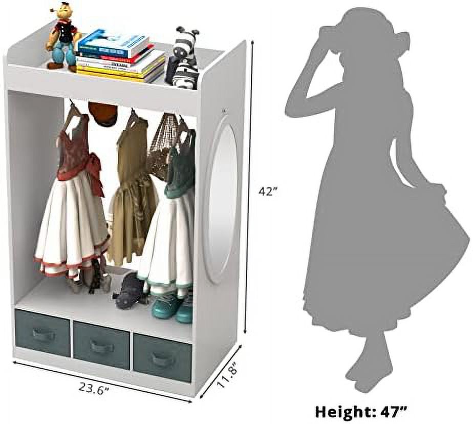 RUNFAYBIU Costume Organizer - Clothing Rack - Armoire Wardrobe Closet - Open Hanging Dresser with Mirror - Dress-Up Center - Garment Rack with 3 Shelves  1 Compartment  4 Drawers  Hanging