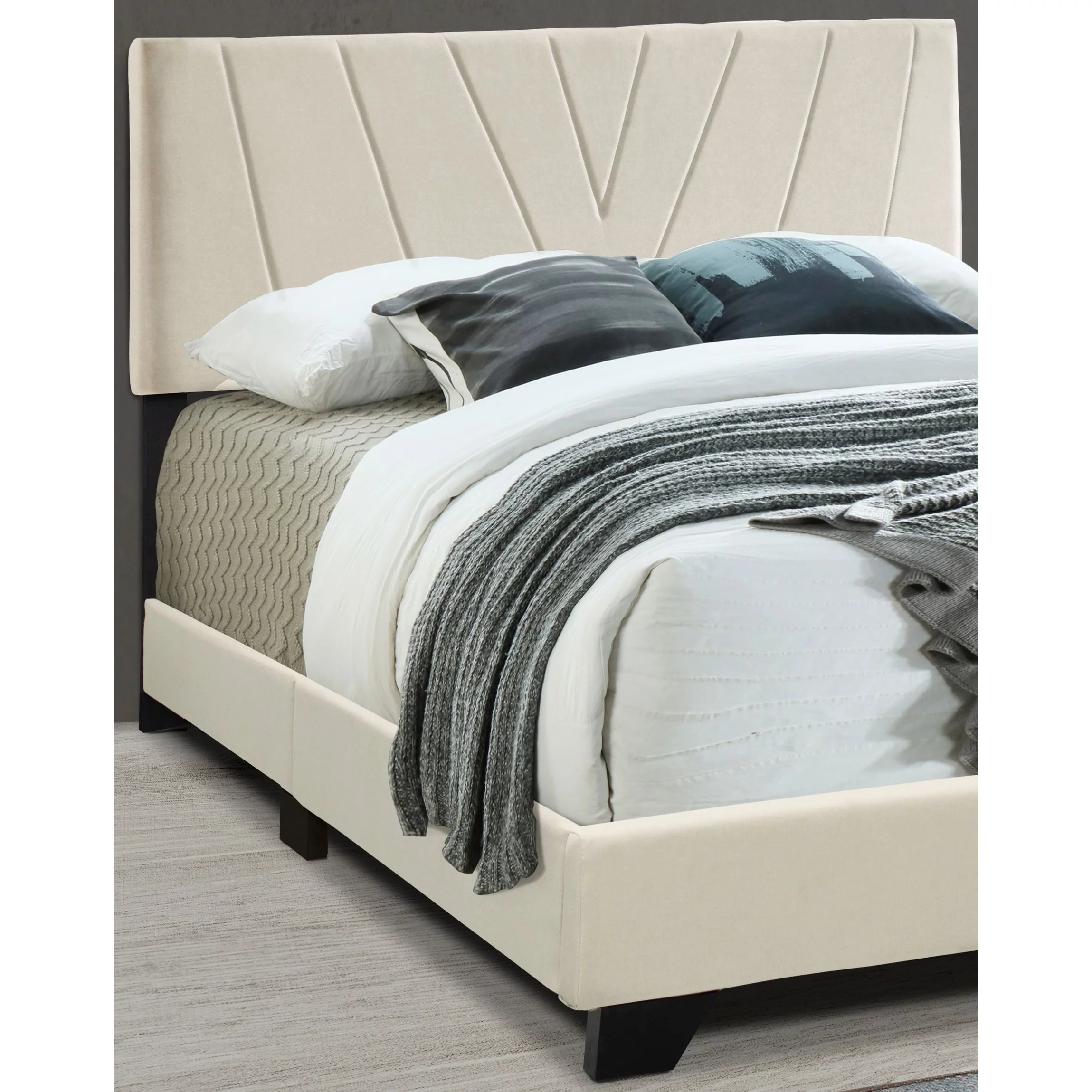All-in-One Upholstered Cream Bed Queen
