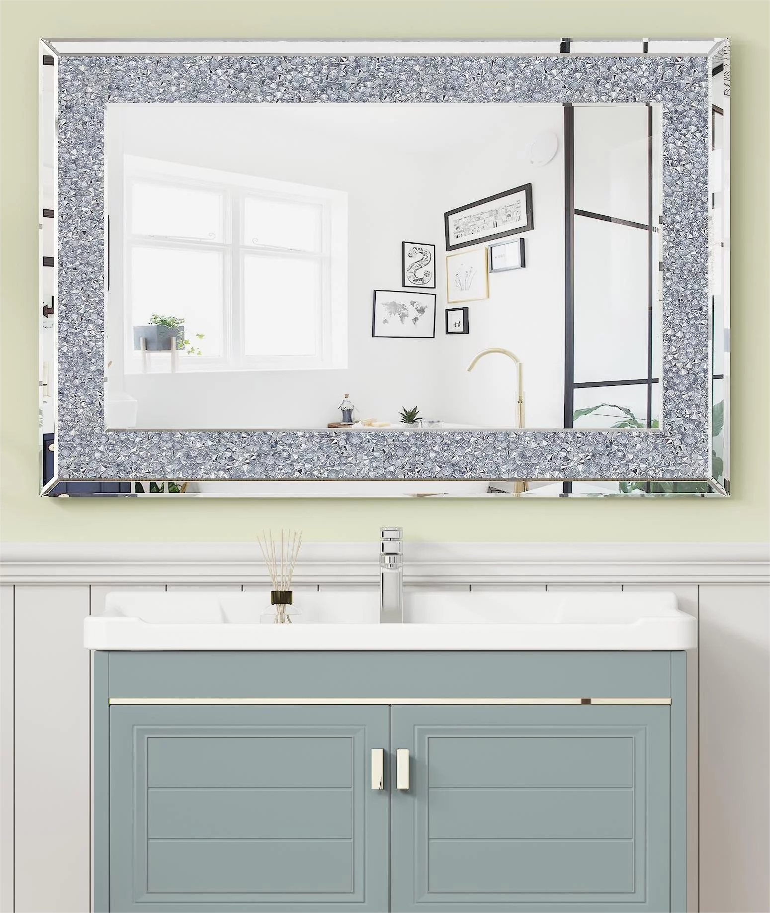 Shyfoy Wall Mirror Decorative Living Room Decor Crushed Diamond Rectangle 35.4