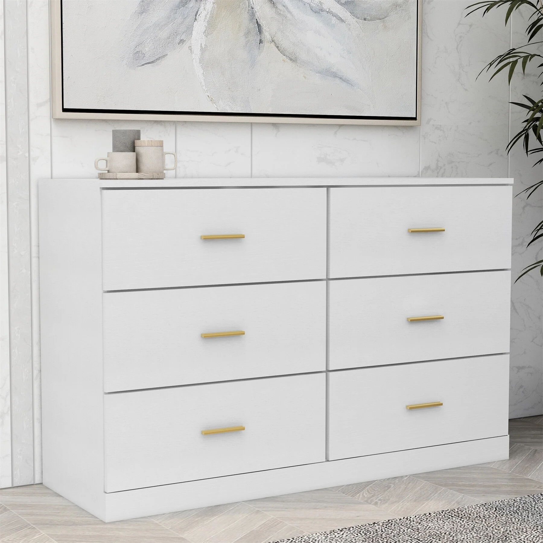 BESTCOSTY Modern White 6-Drawer Dresser for Bedroom