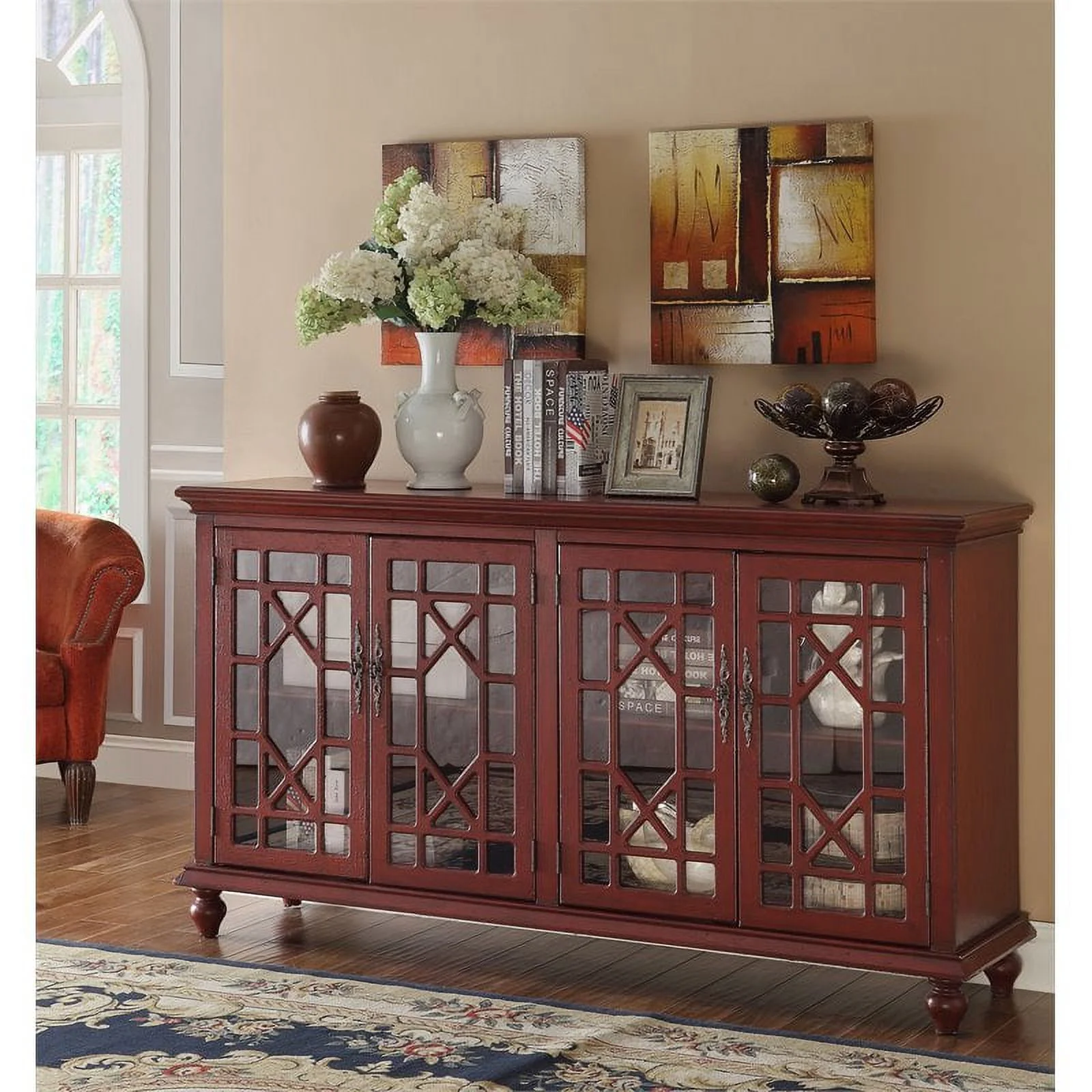 Pemberly Row Modern / Contemporary Texture Red Four Door Credenza