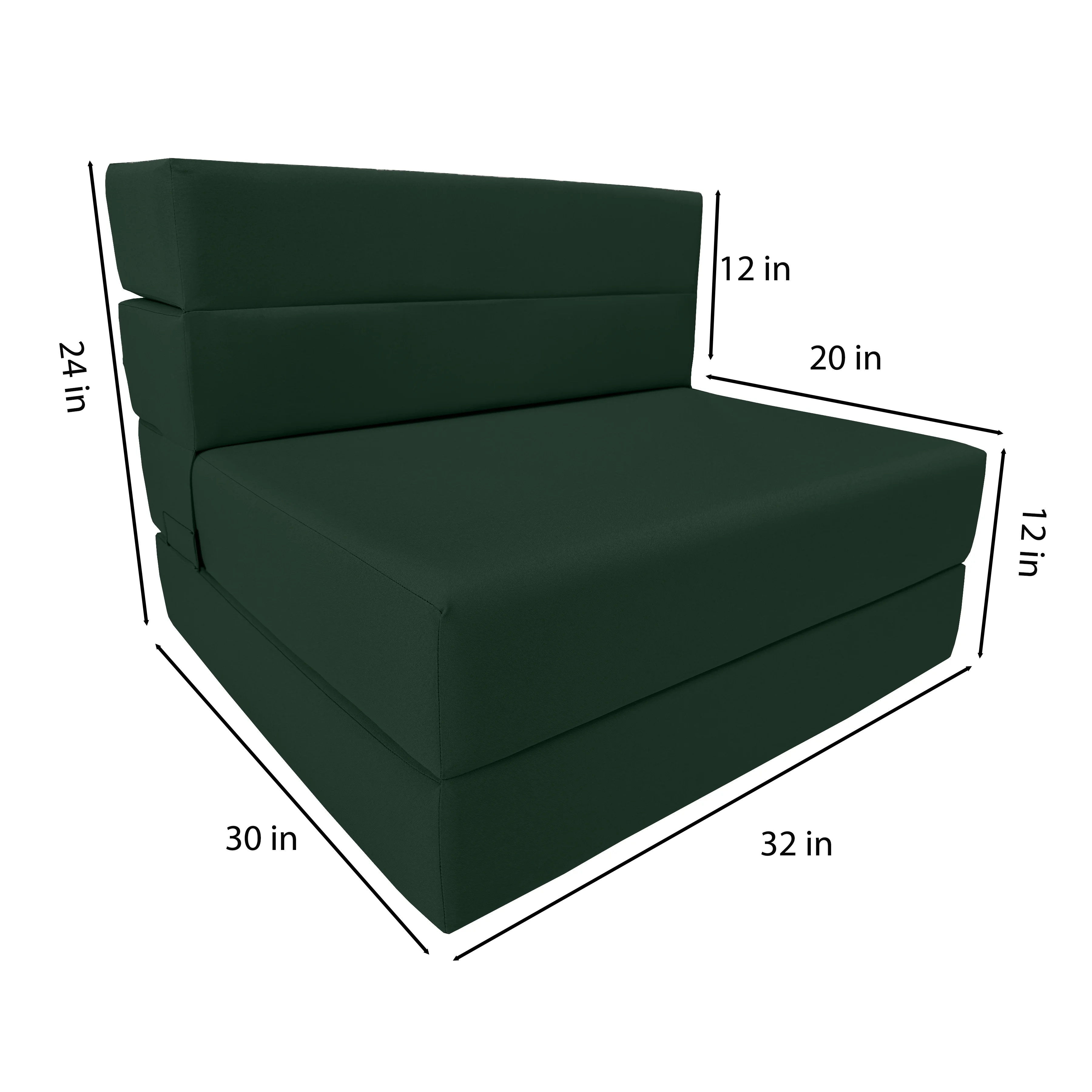 Lounger Folding Foam Mattresses, Portable Convertible Sofa Beds, Sleeper Flip Chairs, Hunter Green 80 x 32 x 6