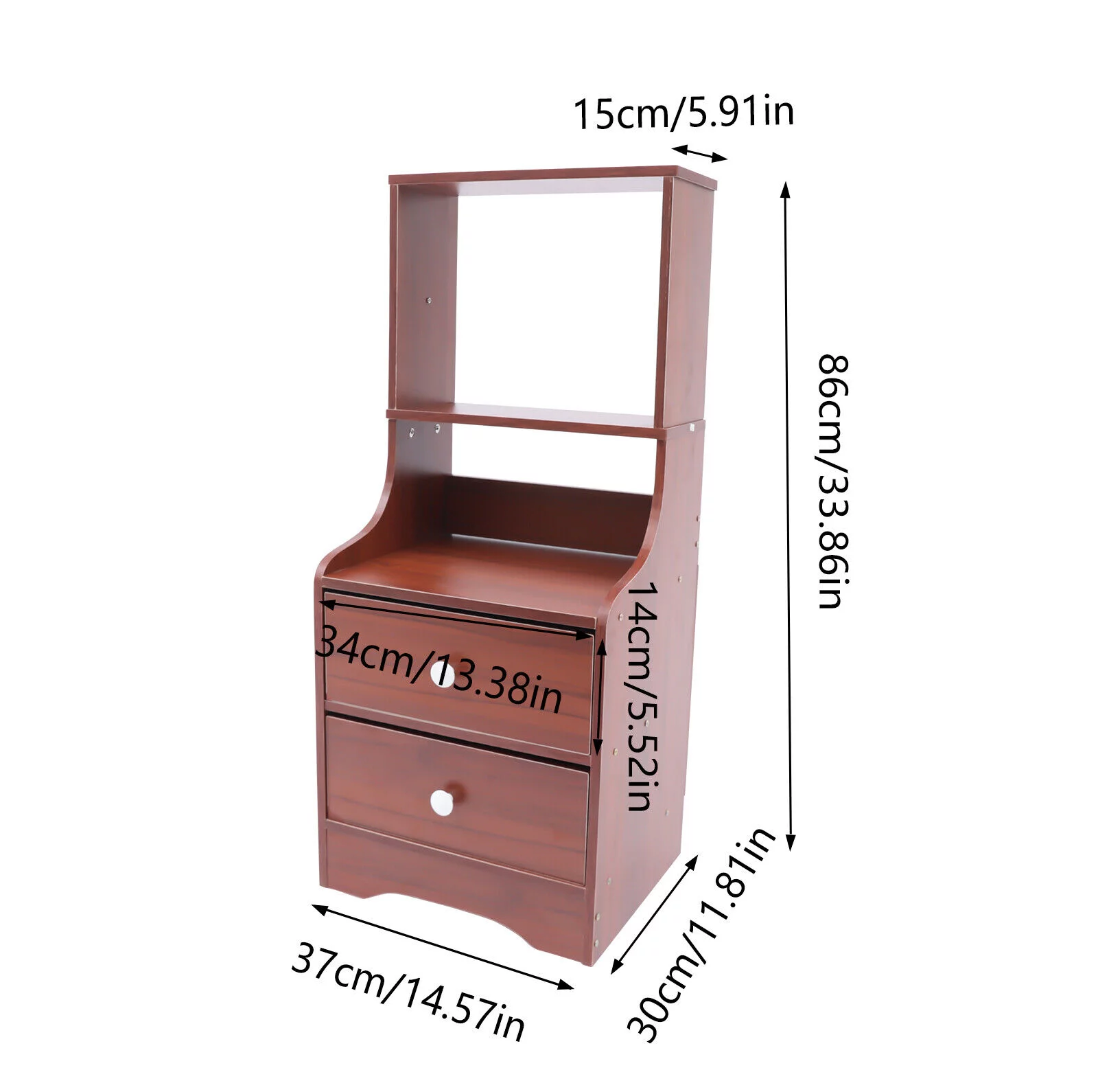 Fichiouy Nightstand Tall Bed End Table Bedside Table with 2 Drawers&2 Tier Storage Shelves Wood