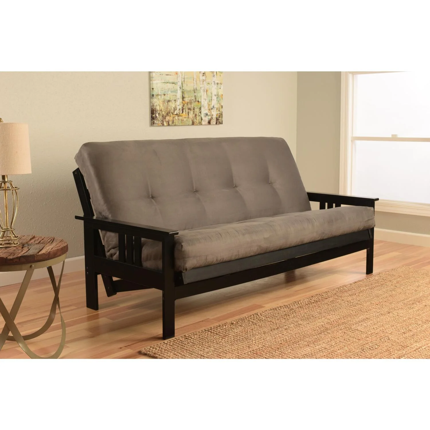 Maykoosh Lakefront Luxury Futon Frame/Black Finish/Suede Gray Mattress