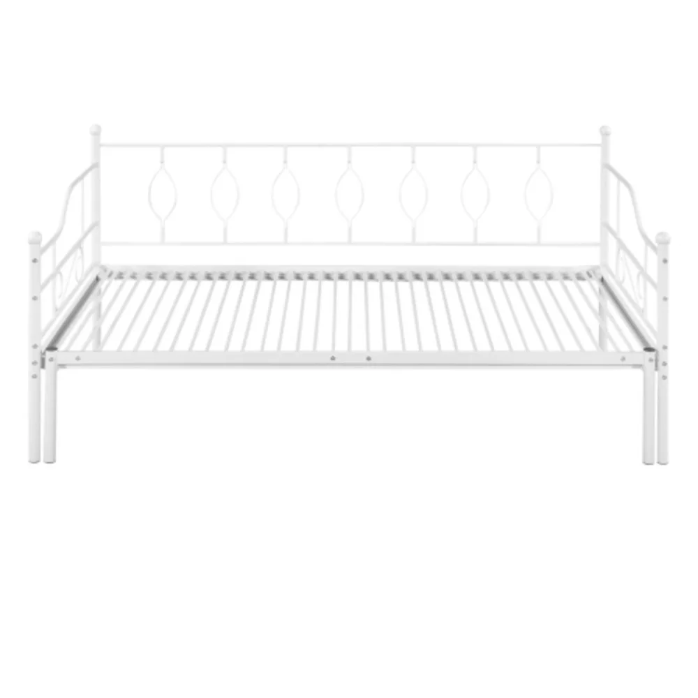 Twin Size Metal Daybed with Trundle, Daybed with Slat No Box required White White + Iron