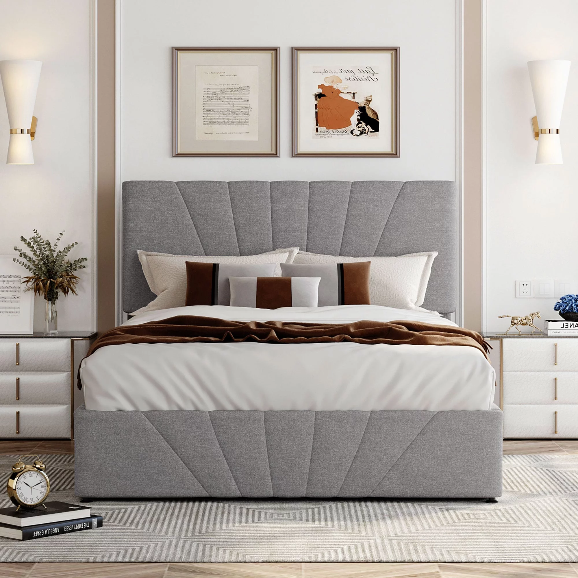 Full size Upholstered Platform bed with a Hydraulic Storage System No Box Spring required