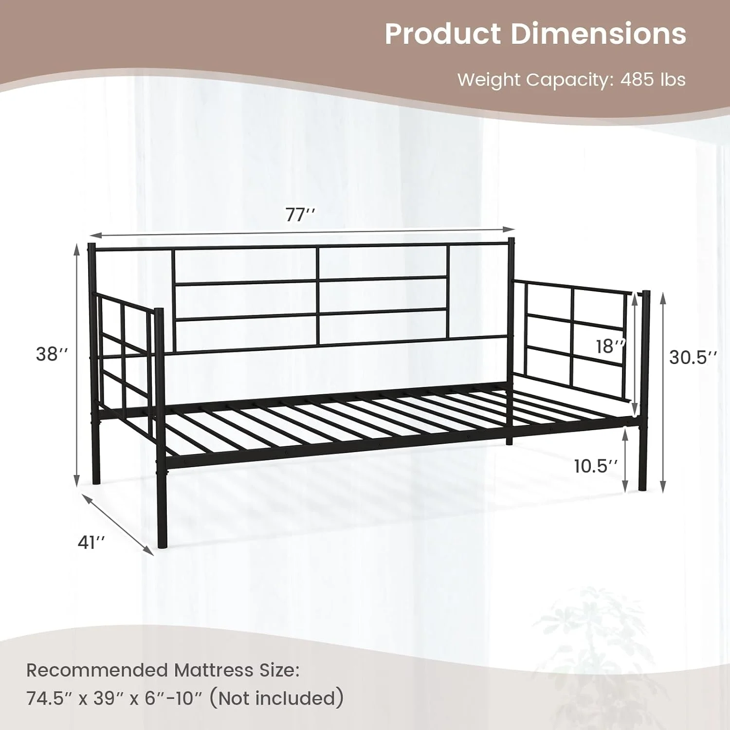 YOJFOTOOU. Metal Twin Daybed Frame, High Back Day Bed with Heavy-Duty 16 Slats & 18 Inch Headboard, Multifunctional Twin Size Bed Frame for Living Room Guest Room, No Box Spring Need, Black