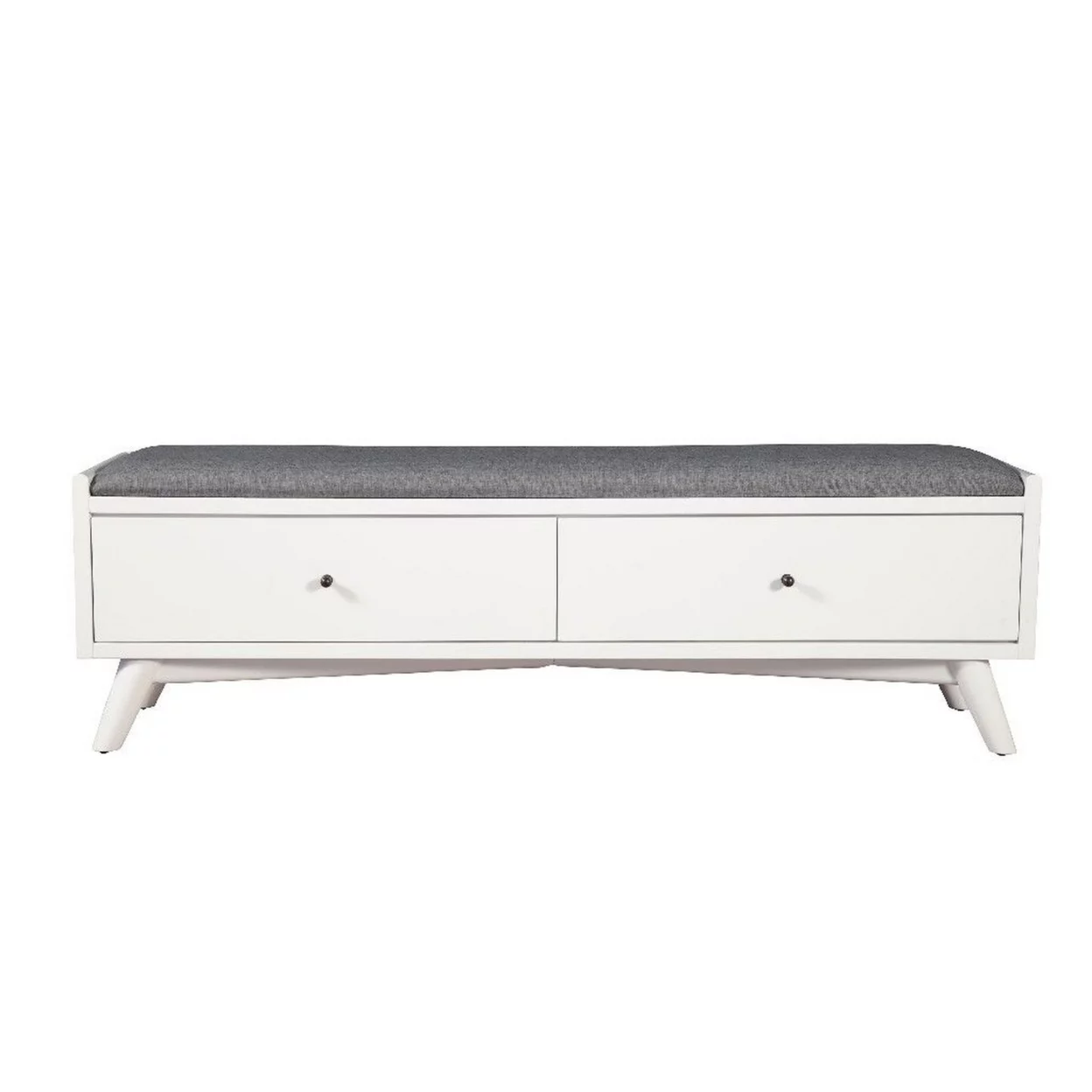 Fabric Upholstered Bedroom Bench with 2 Storage Drawers, Brown and Gray- Saltoro Sherpi