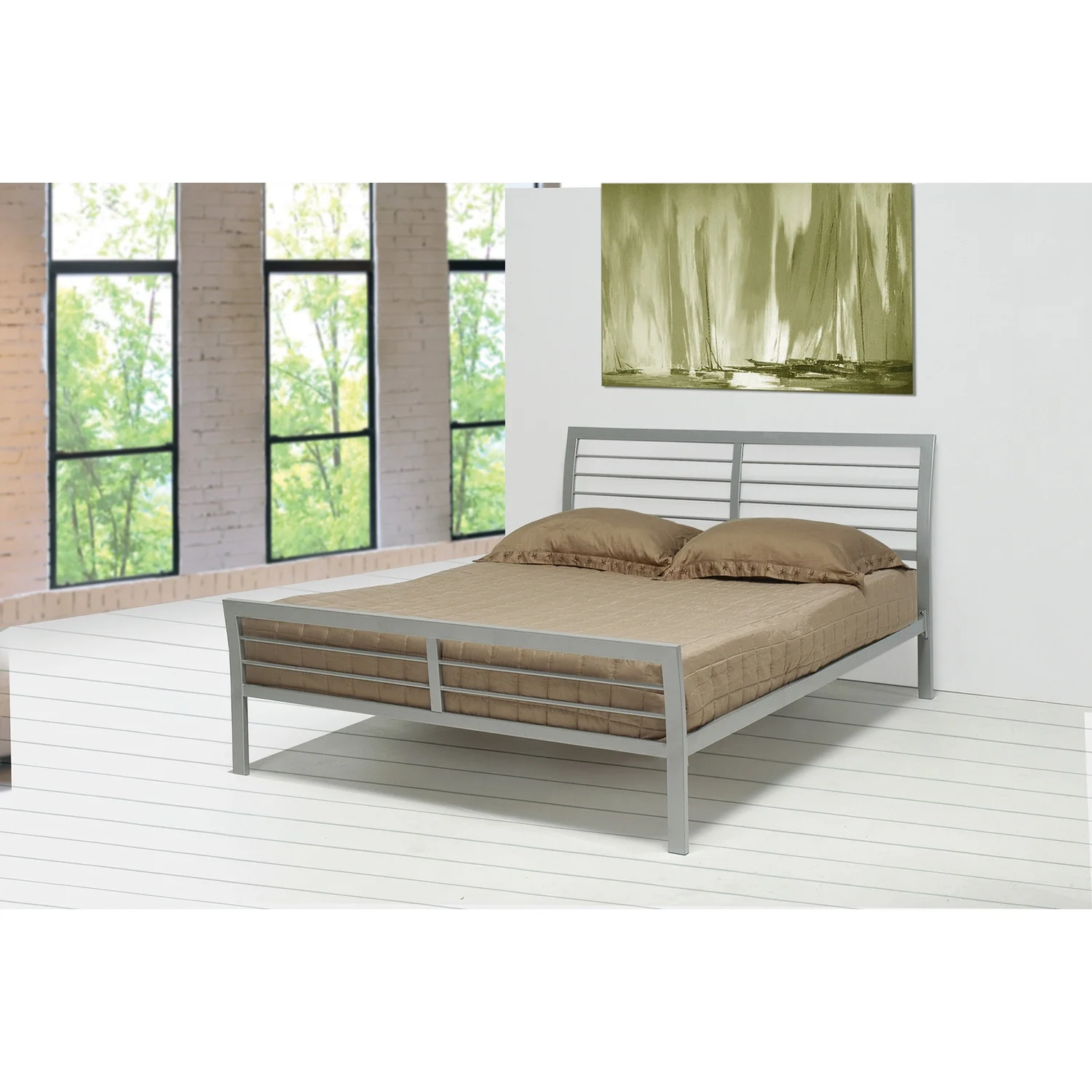 Benzara 38.25 x 88 x 63 in. Transitional Style Queen Size Metal Bed - Silver