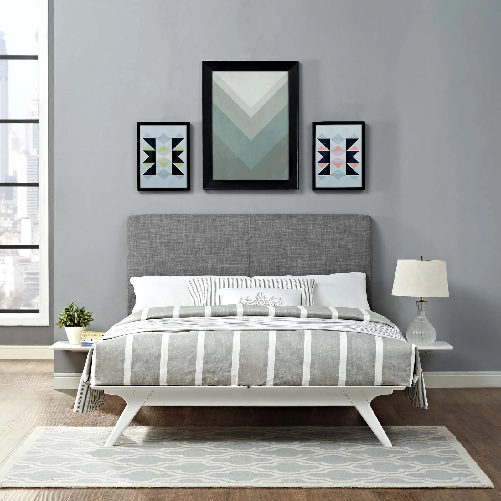 Modway Tracy 3 Piece Full Bedroom Set in White Gray