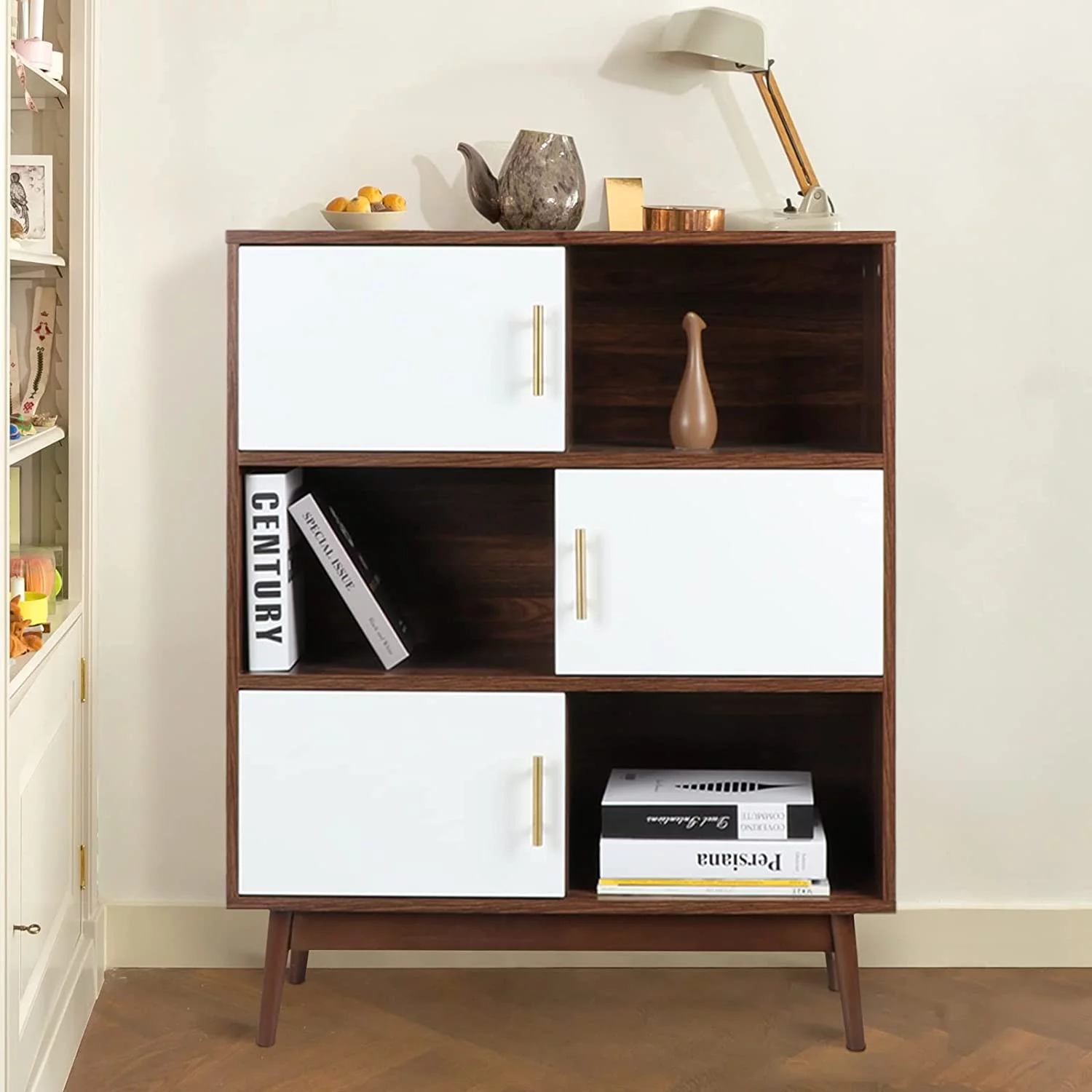 Modern 3 Drawer Chest Dresser Mid Century Natural Oak Organizer Bedroom Furniture with Gold Metal Legs H0037