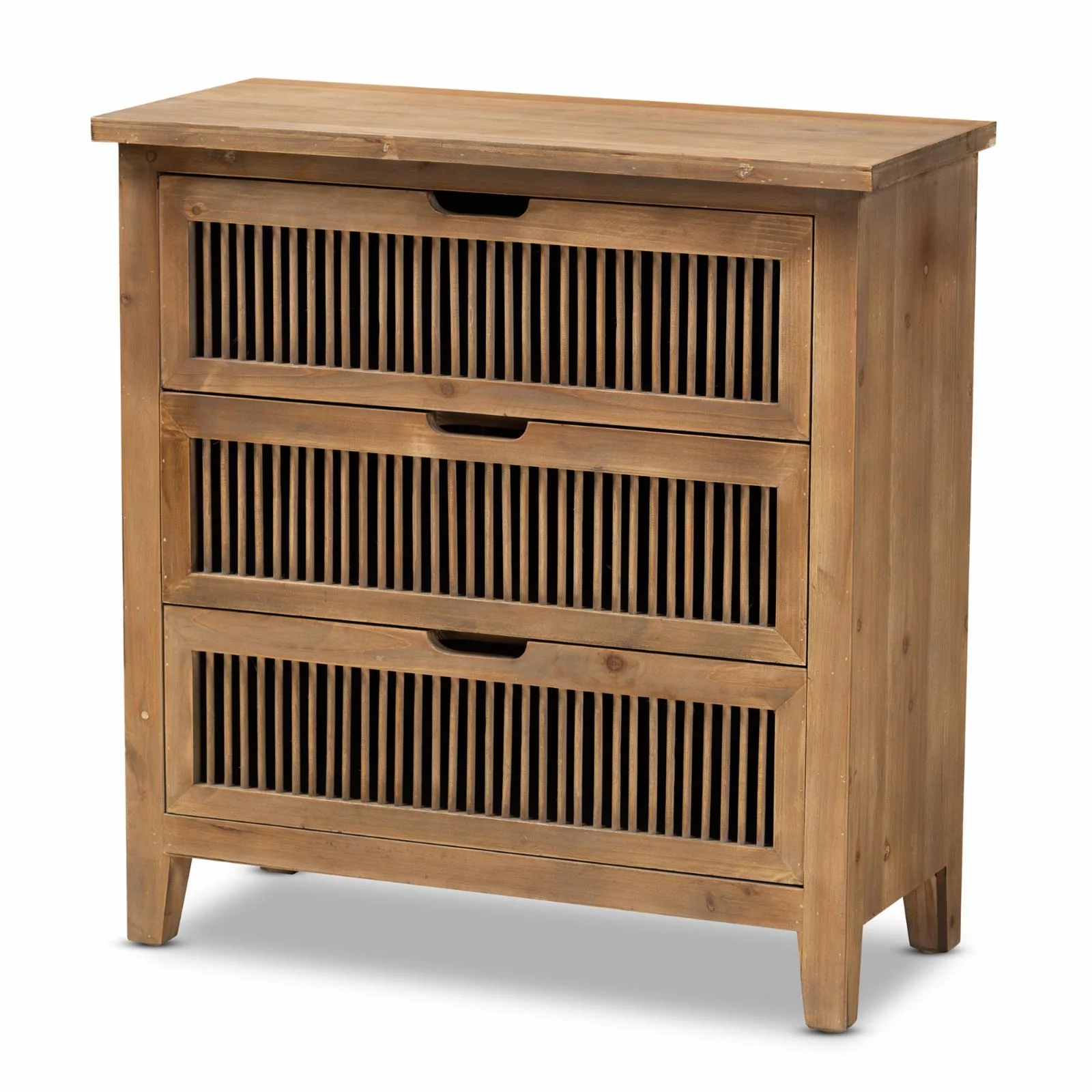 Baxton Studio Clement Medium Oak Finished 3-Drawer Wood Spindle Chest