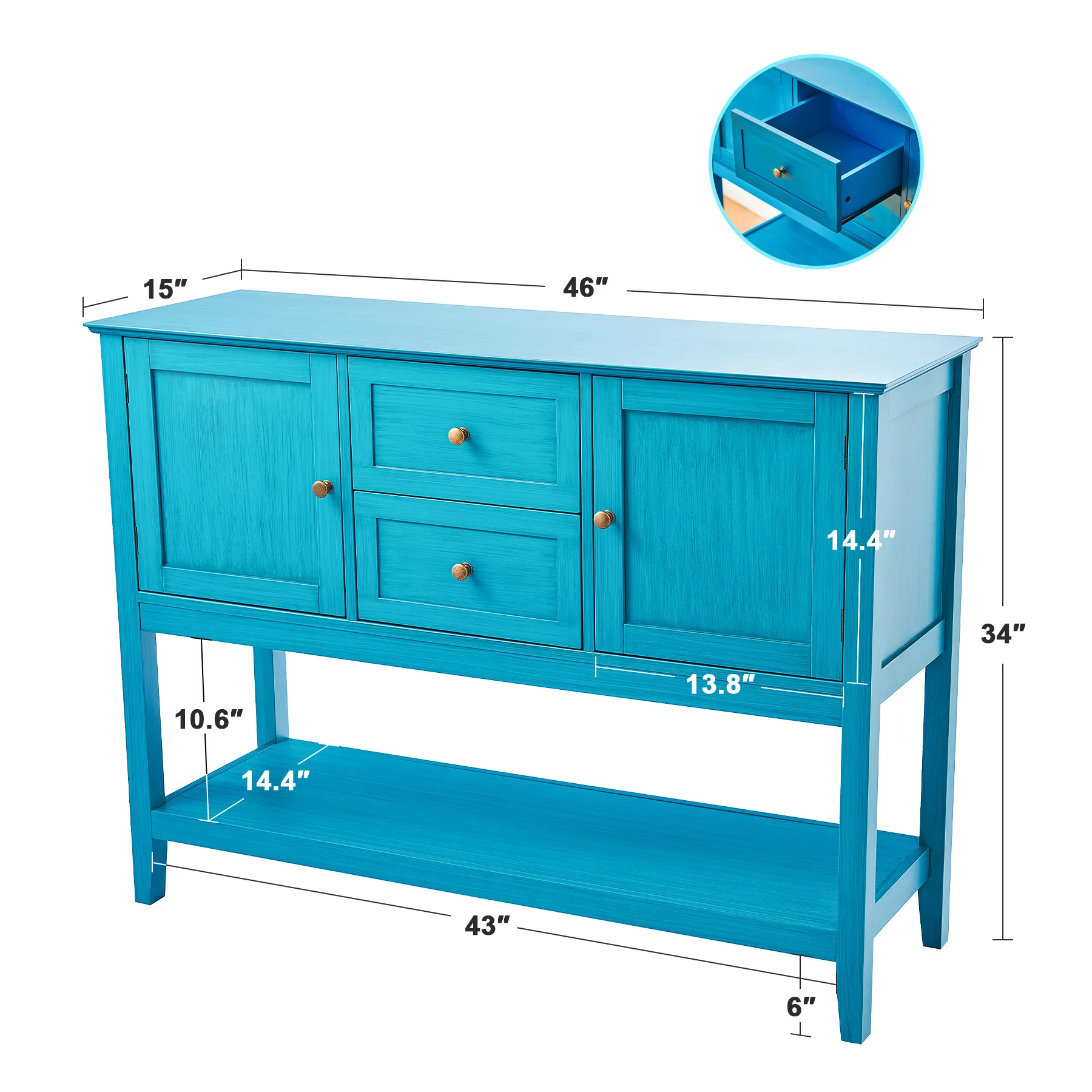 Bestco Sideboard Buffet Server Console Table Coffee Bar Cabinet w Drawers Cabinets Teal