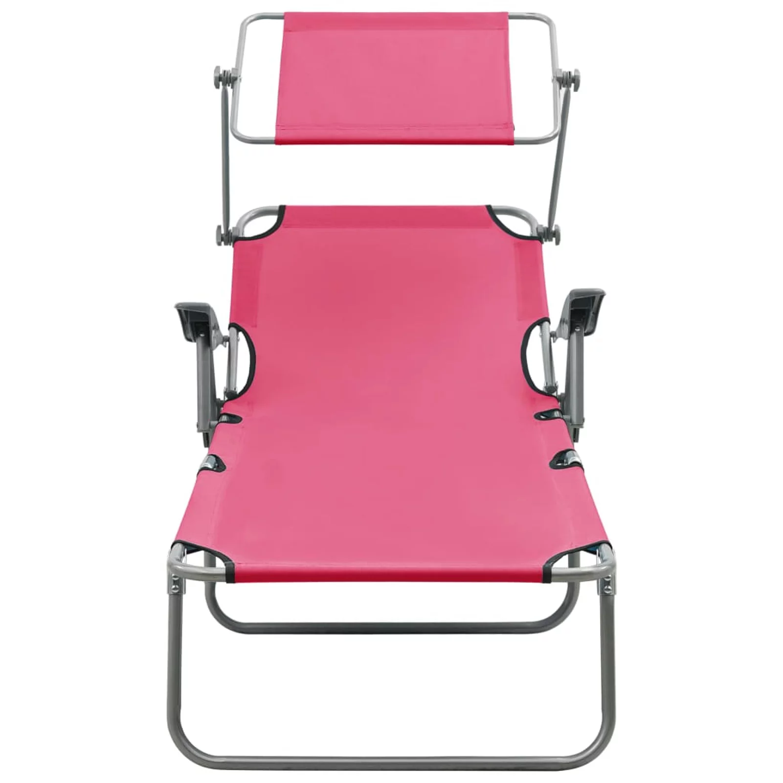 Dcenta Folding Sun Lounger with Canopy, Backrest Adjustable Chaise Lounge Chair, Steel Frame Beach Day Bed Pink for Patio Pool Garden Balcony Deck Outdoor Furniture 28.1 x 74 x 10.6 Inches