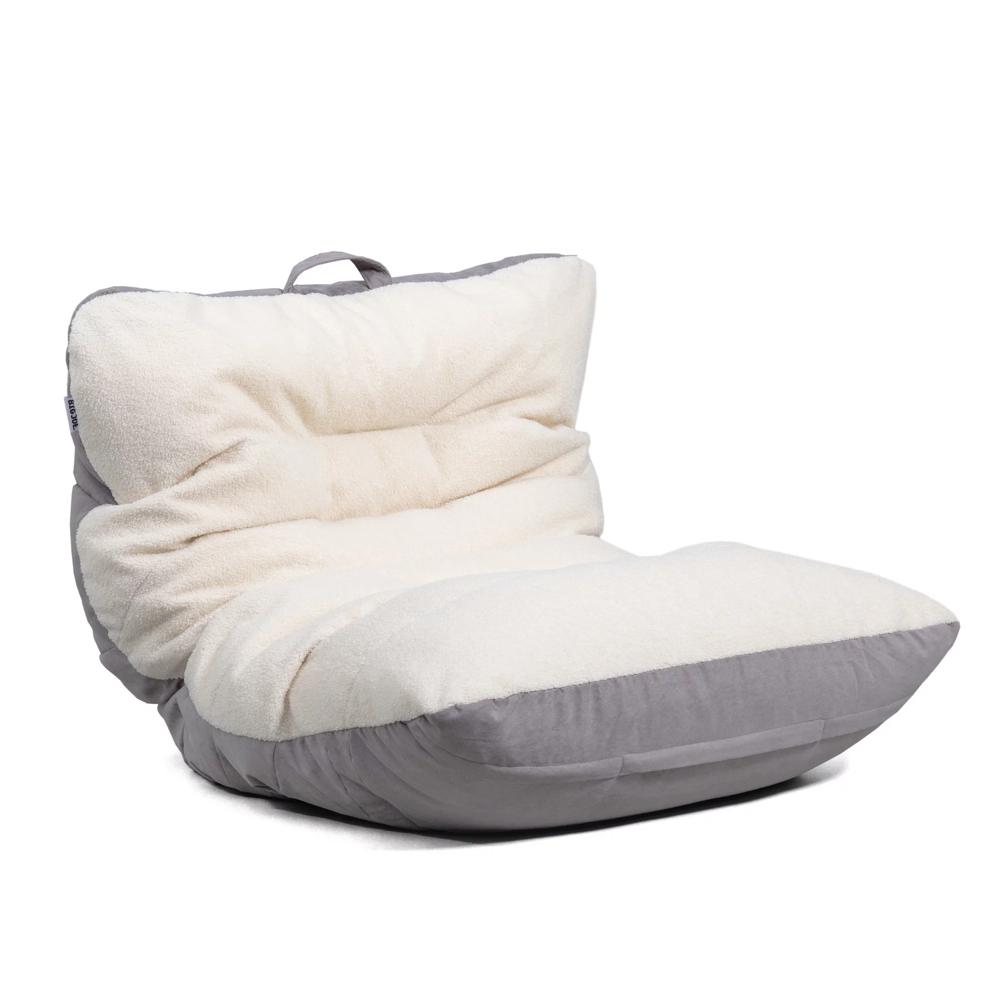 Big Joe Roma Bean Bag Chair, Oat Sherpa and Graphite, Vegan Suede, 3 feet