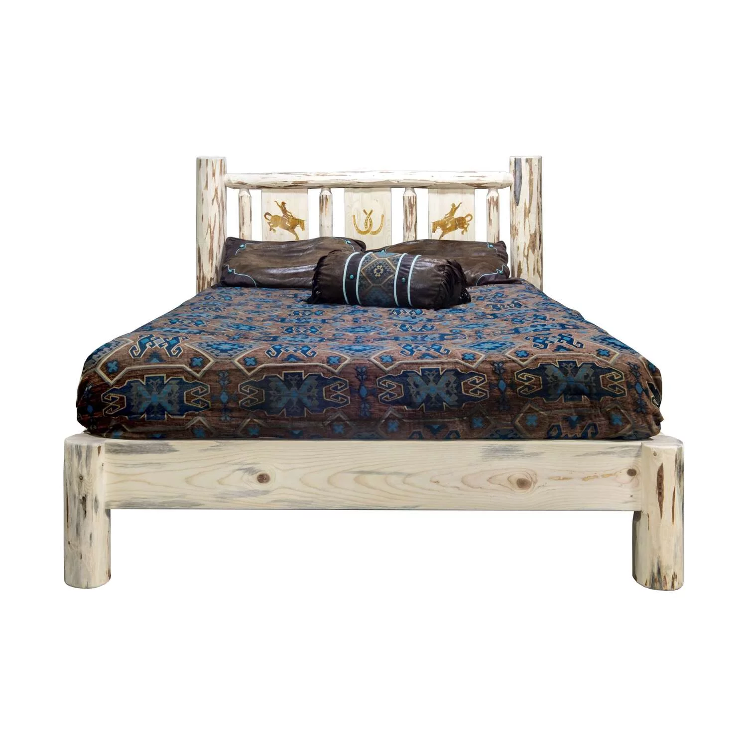 Montana Woodworks Wood King Platform Bed with Laser Engraved Bear in Natural