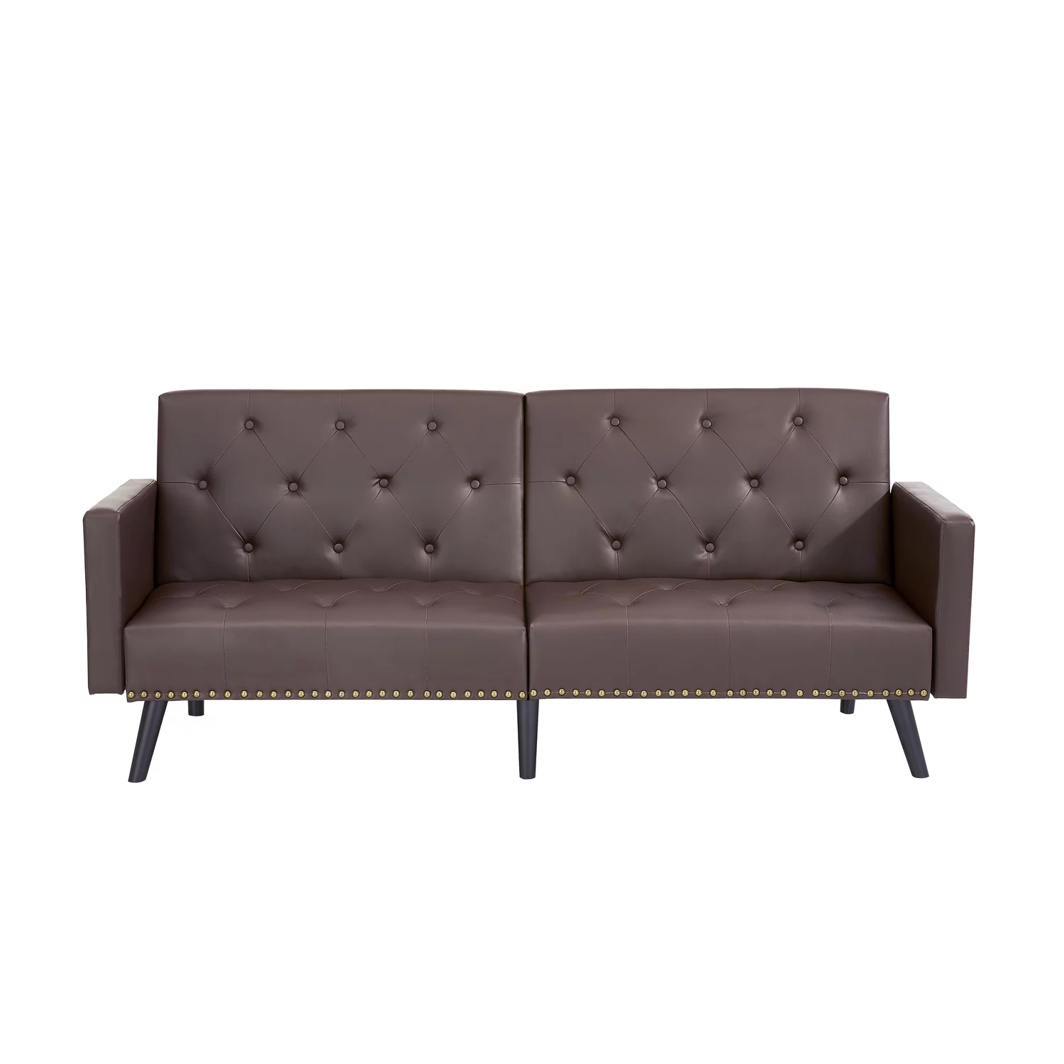 Naomi Home Convertible Tufted Split Back Futon Sofa-Color:Espresso,Fabric:Faux Leather