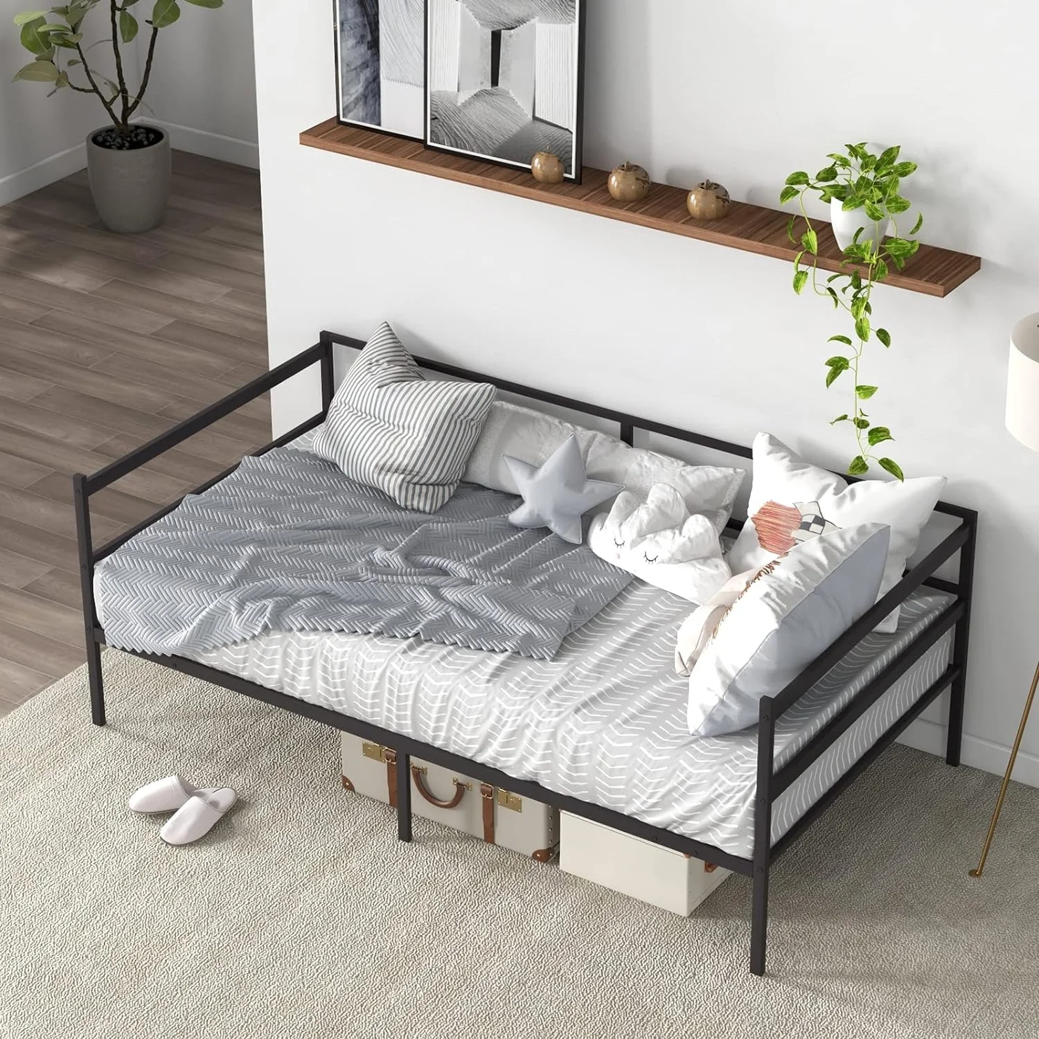 Yone jx je Metal Daybed Frame Twin Size, Heavy-Duty Steel Slats Support Sofa Bed, Platform Mattress Foundation, Multifunctional Platform Bed Frame, Day Bed for Living Room & Guest Room