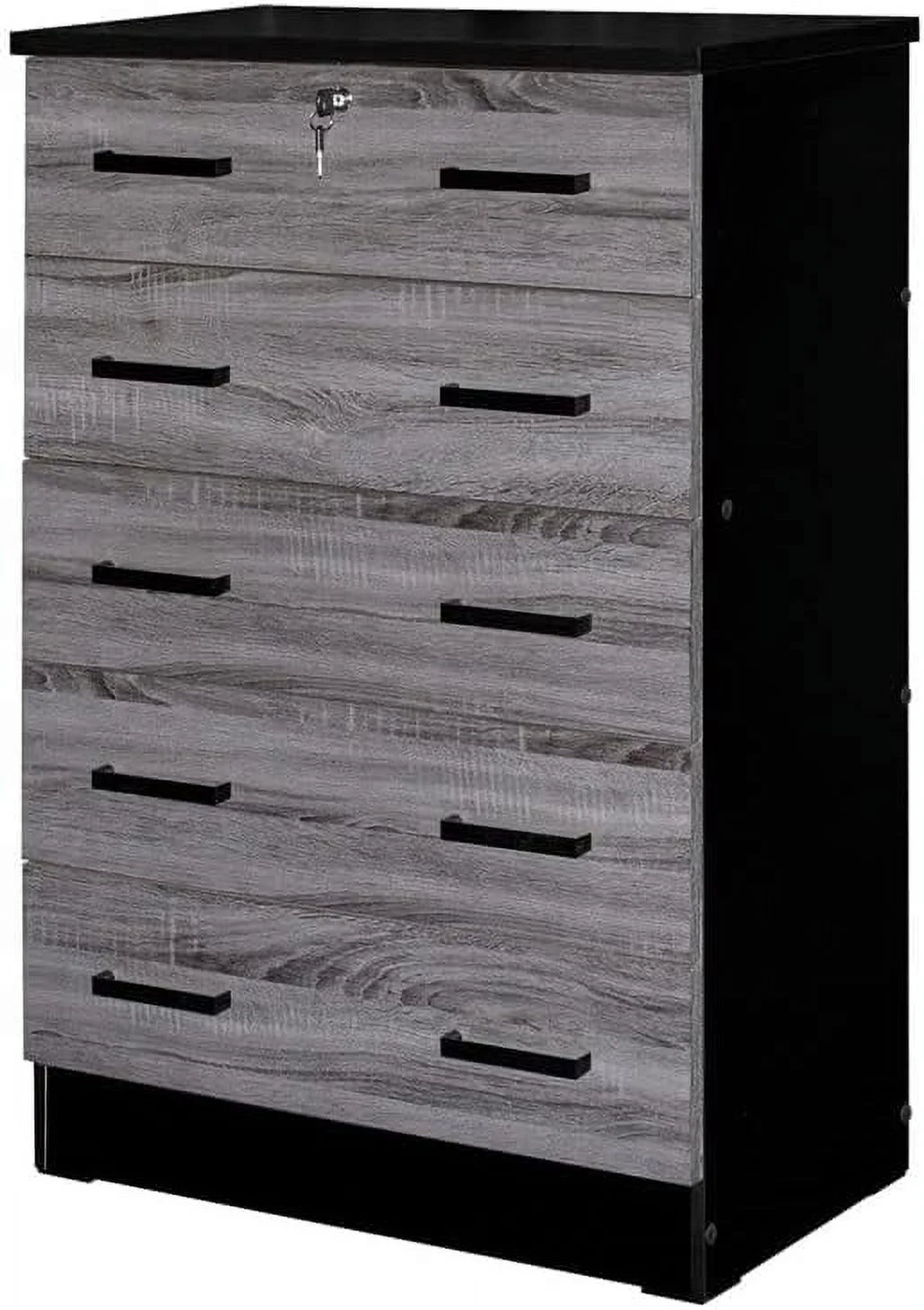 Modern 5 Drawer Wooden Bedroom Dresser With Lock In Ebony