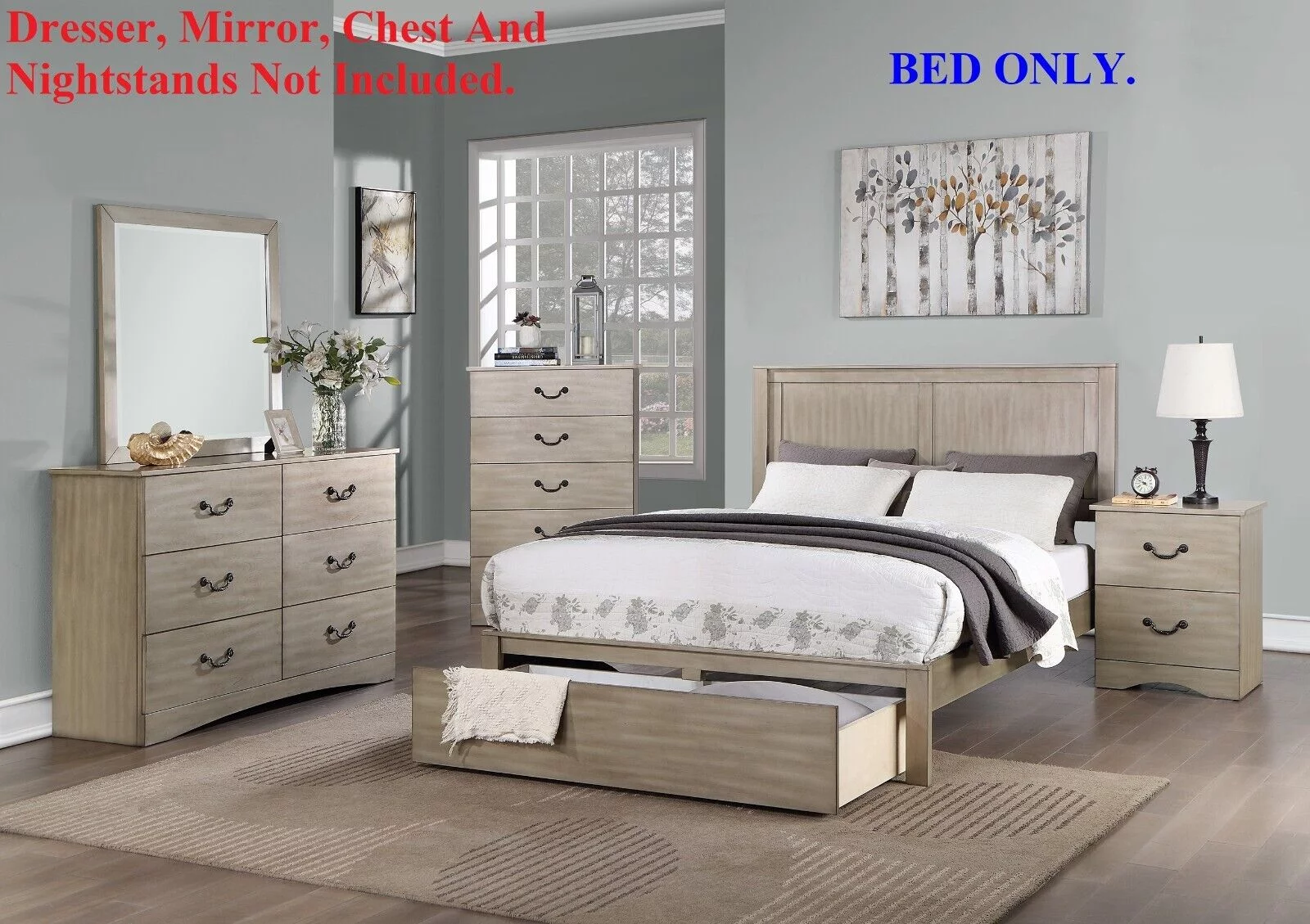 Transitional 1pc California King Size Bed w Storage underbed Drawer Light Tan Hue Finish Beautiful Bedframe Bedroom Furniture