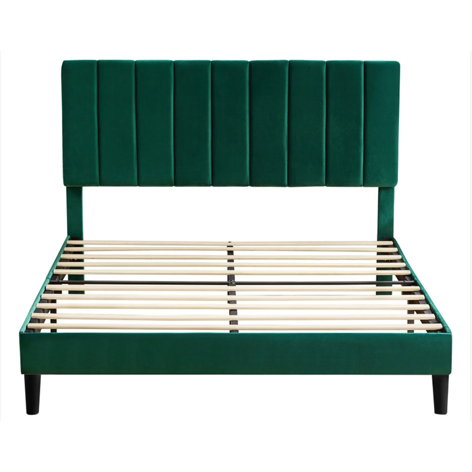 Queen Size Platform Bed with Upholstered Headboard Green