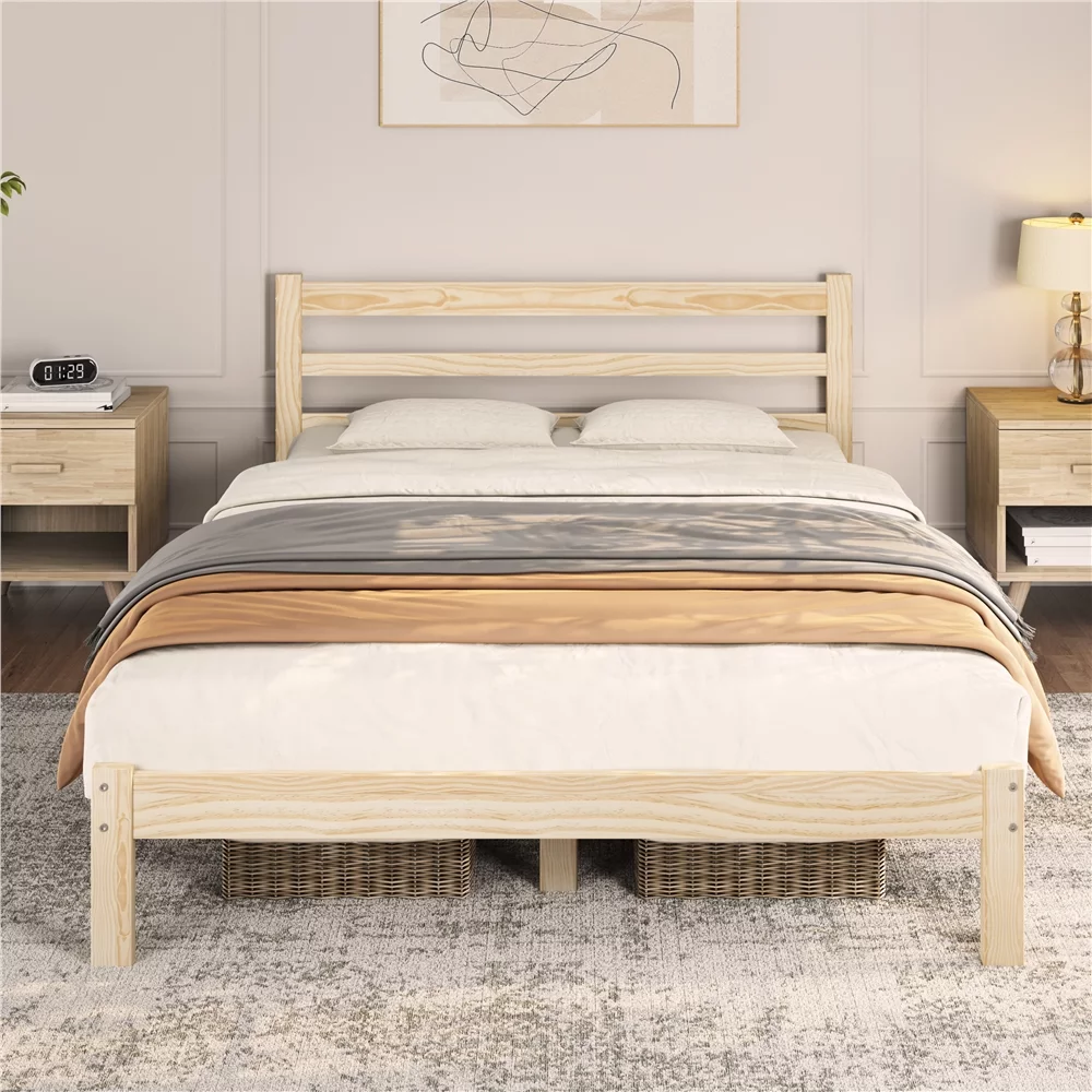 Yaheetech Wooden Platform Bed Frame with Paneled Headboard,Full,Wood