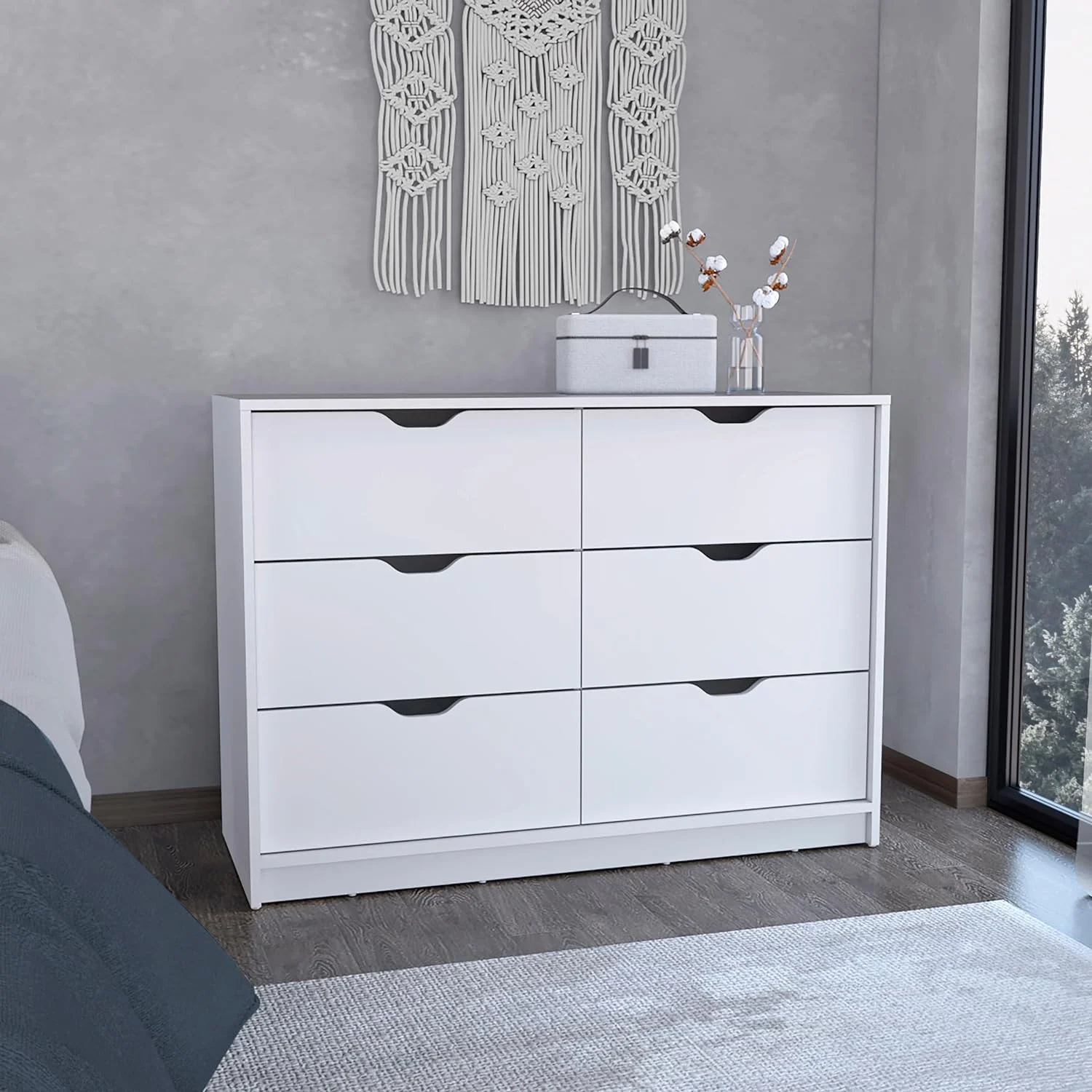 Basilea 4 Drawers Dresser, 2 Cabinets -White