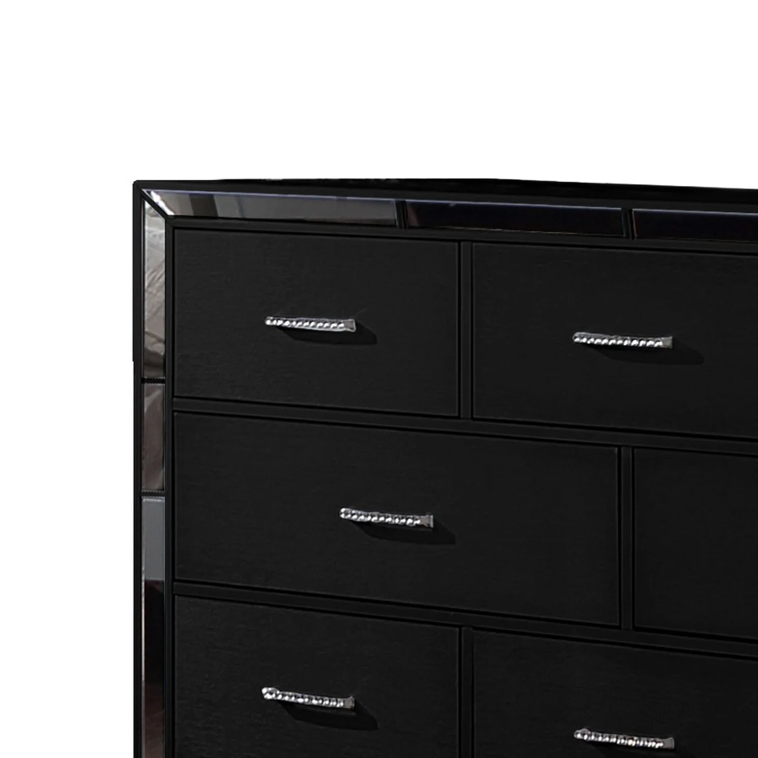 Benjara BM283603 64 in. Koi Pine Wood Dresser with 8 Drawers, Wire Brushed & Mirror Trim - Black