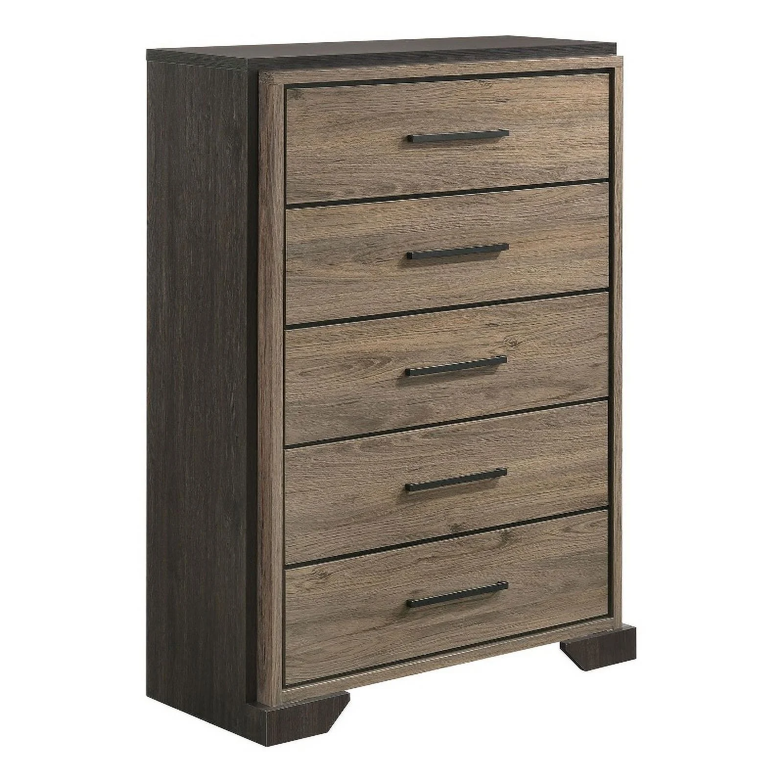 Pemberly Row Farmhouse 5-Drawer Farmhouse Wood Chest in Brown and Light Taupe