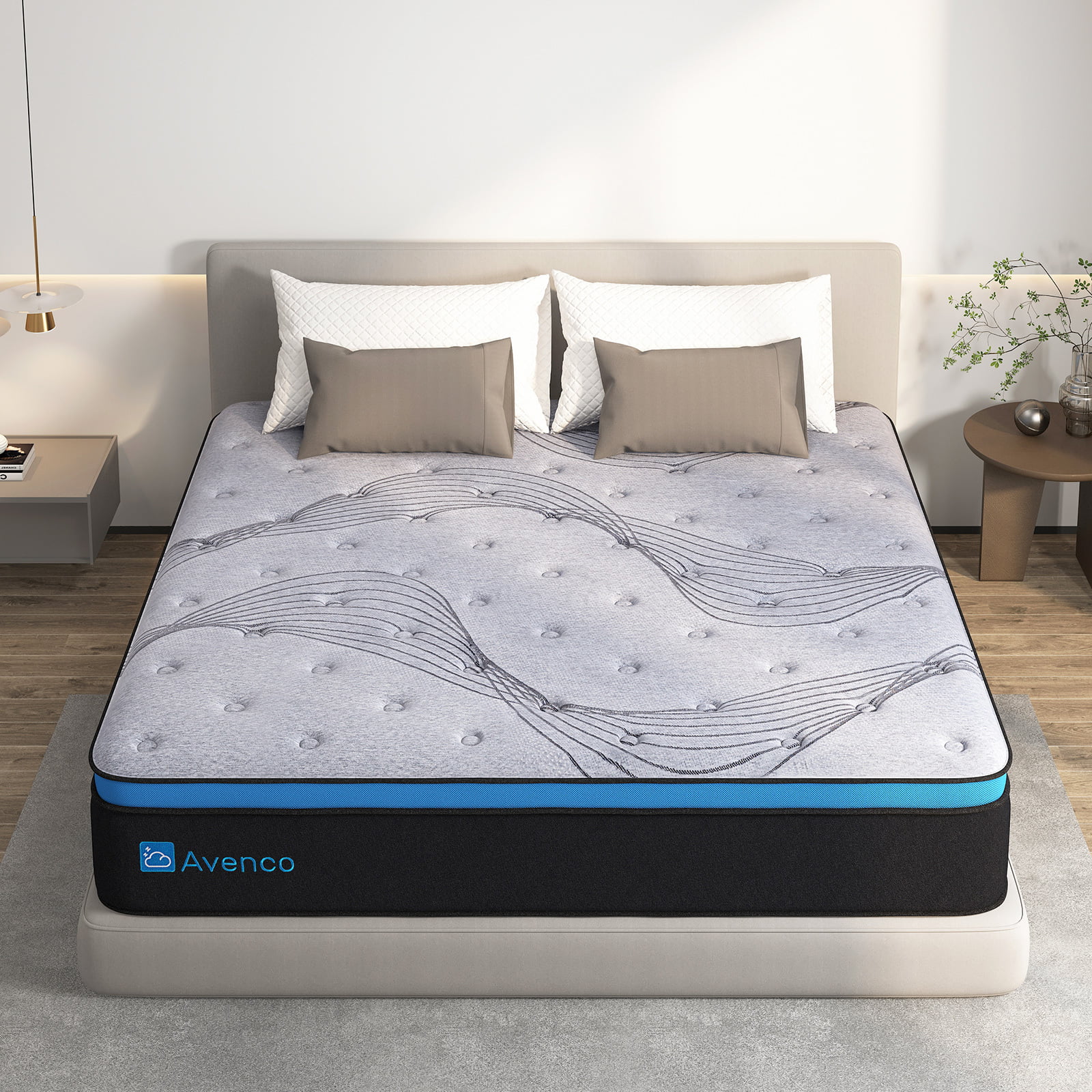 California King Size Mattress, Avenco California King Mattress Firm, 12 inch Hybrid Cal King Mattress in a Box, Innerspring and Gel Memory Foam, Gray, Pillow Top