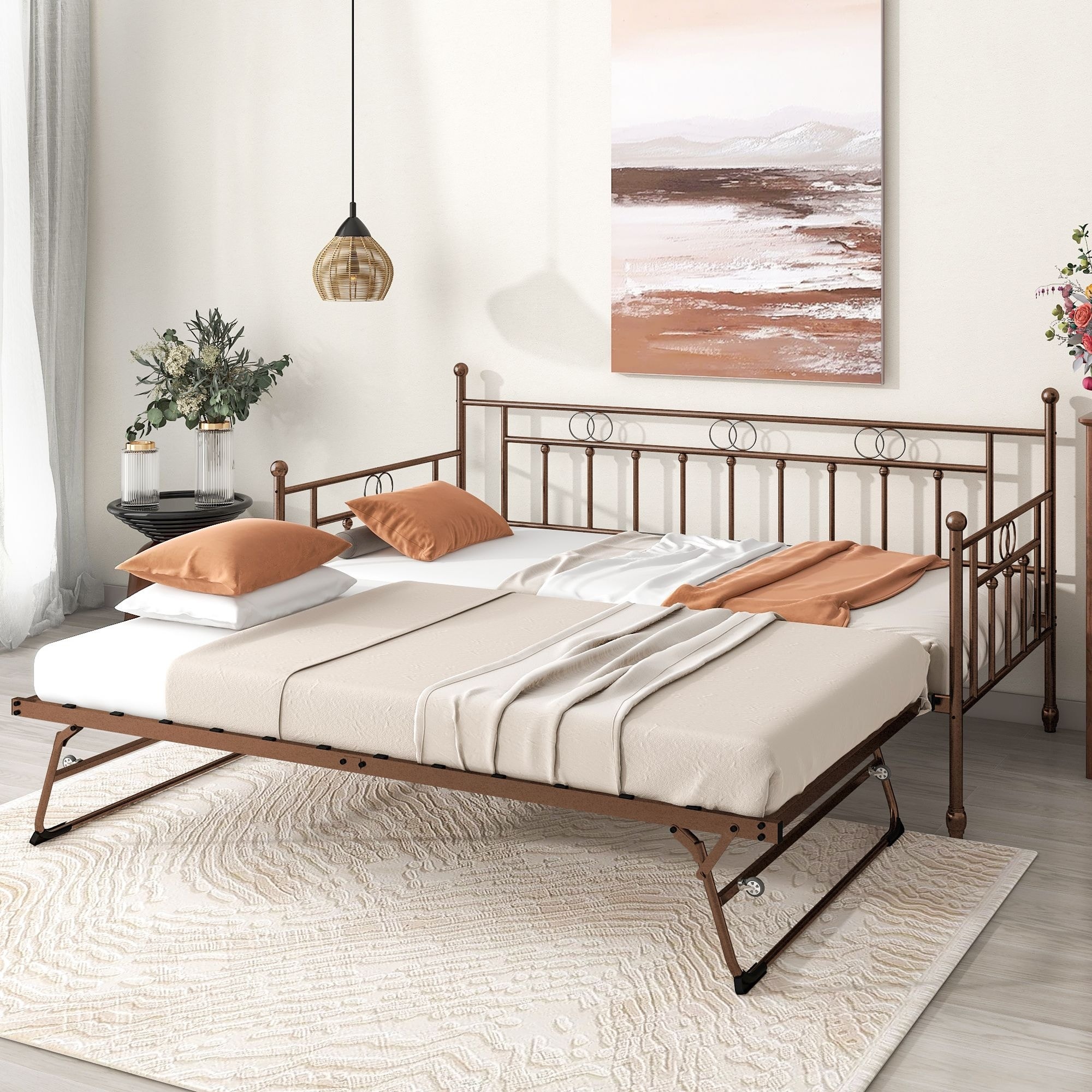 Kuurfuurdo Twin Steel Daybed With Pop-Up Trundle Bronze - Twin