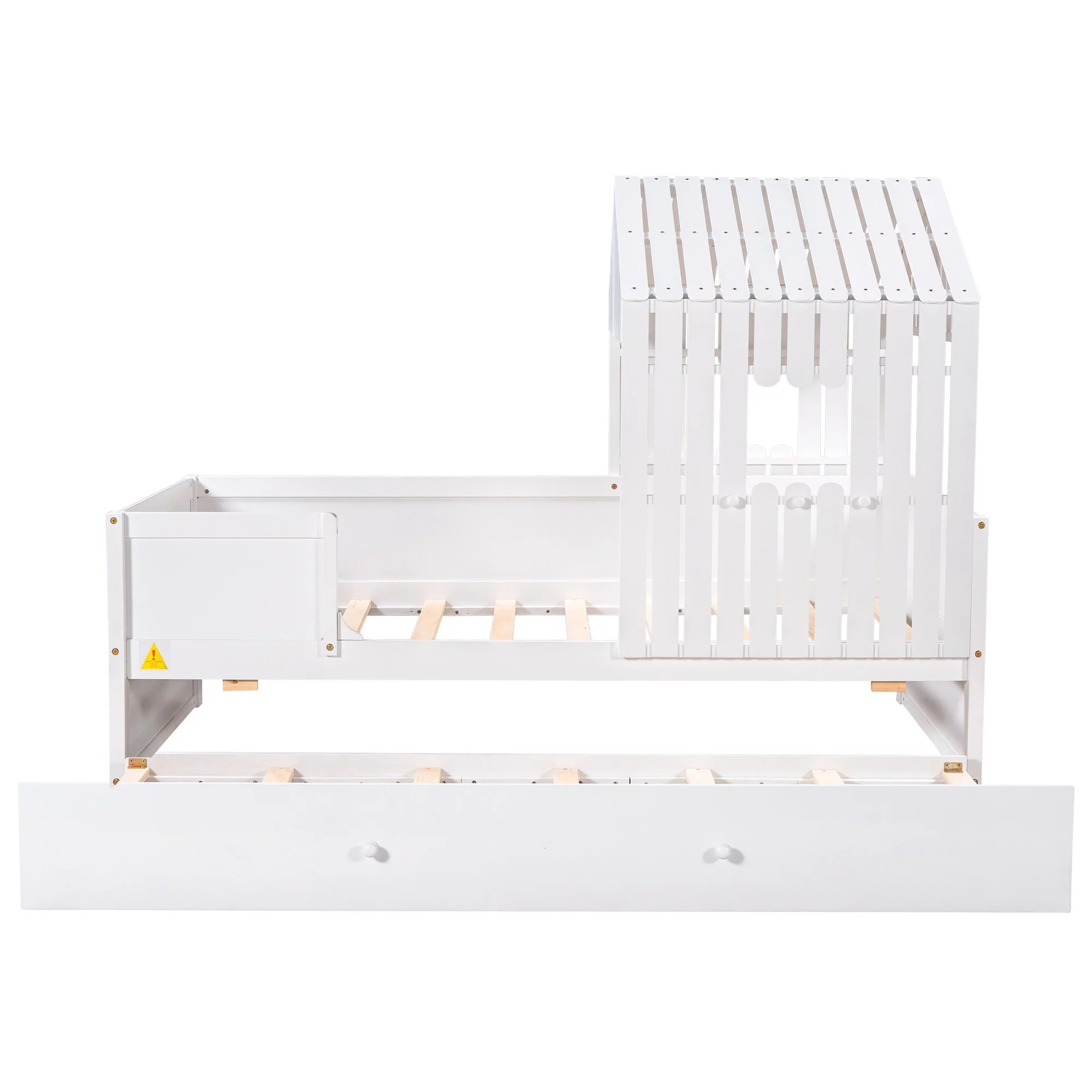 BESTCOSTY Twin Size House Low Loft Bed W/ Trundle White