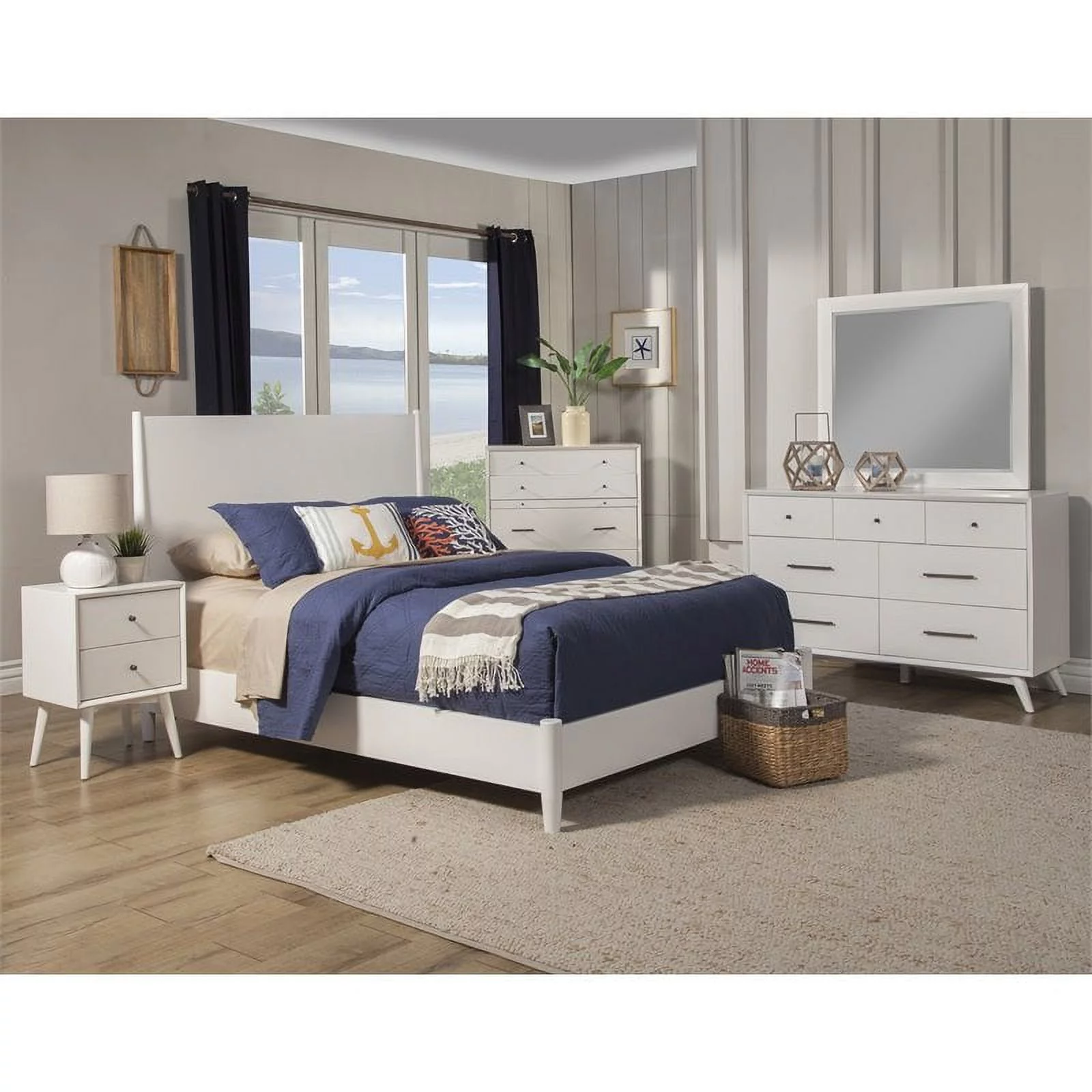 Allora Mid Century Modern Wood 7 Drawer Dresser in White