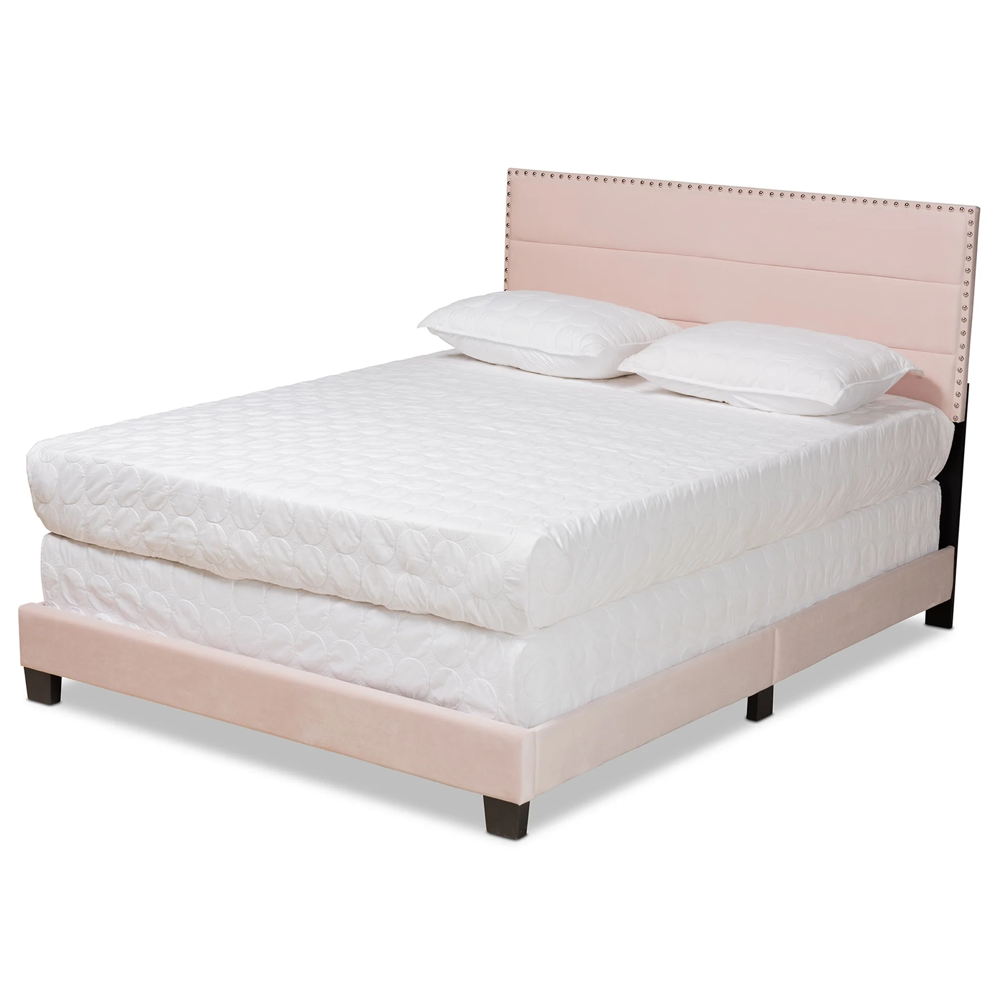 Baxton Studio Tamira Contemporary/Modern Velvet Tufted Panel Bed, Queen, Light Pink/Black