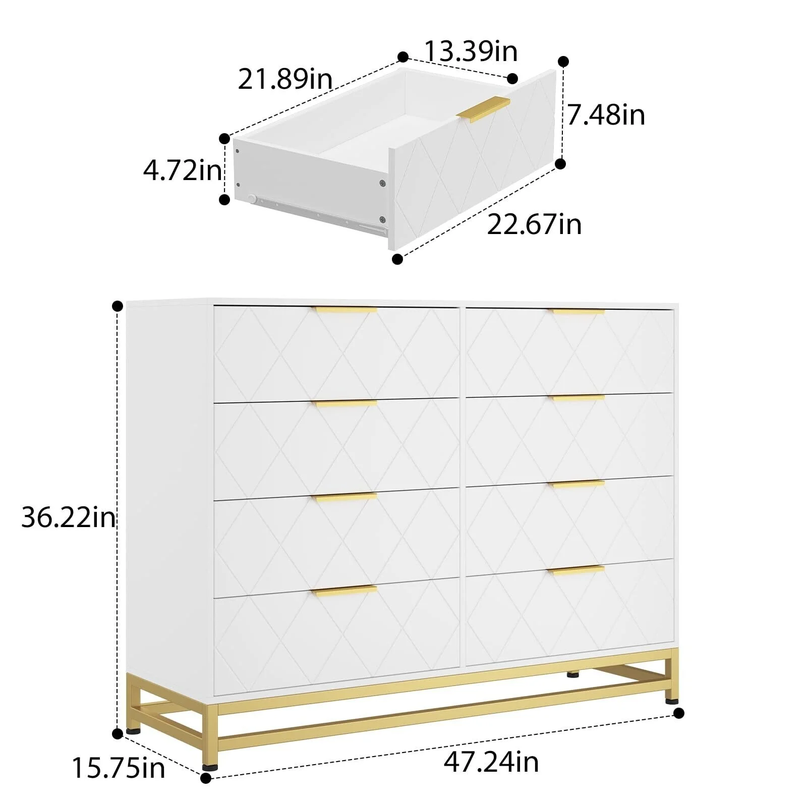 8 Drawer Dresser for Bedroom with Deep Drawers White - 8-drawer