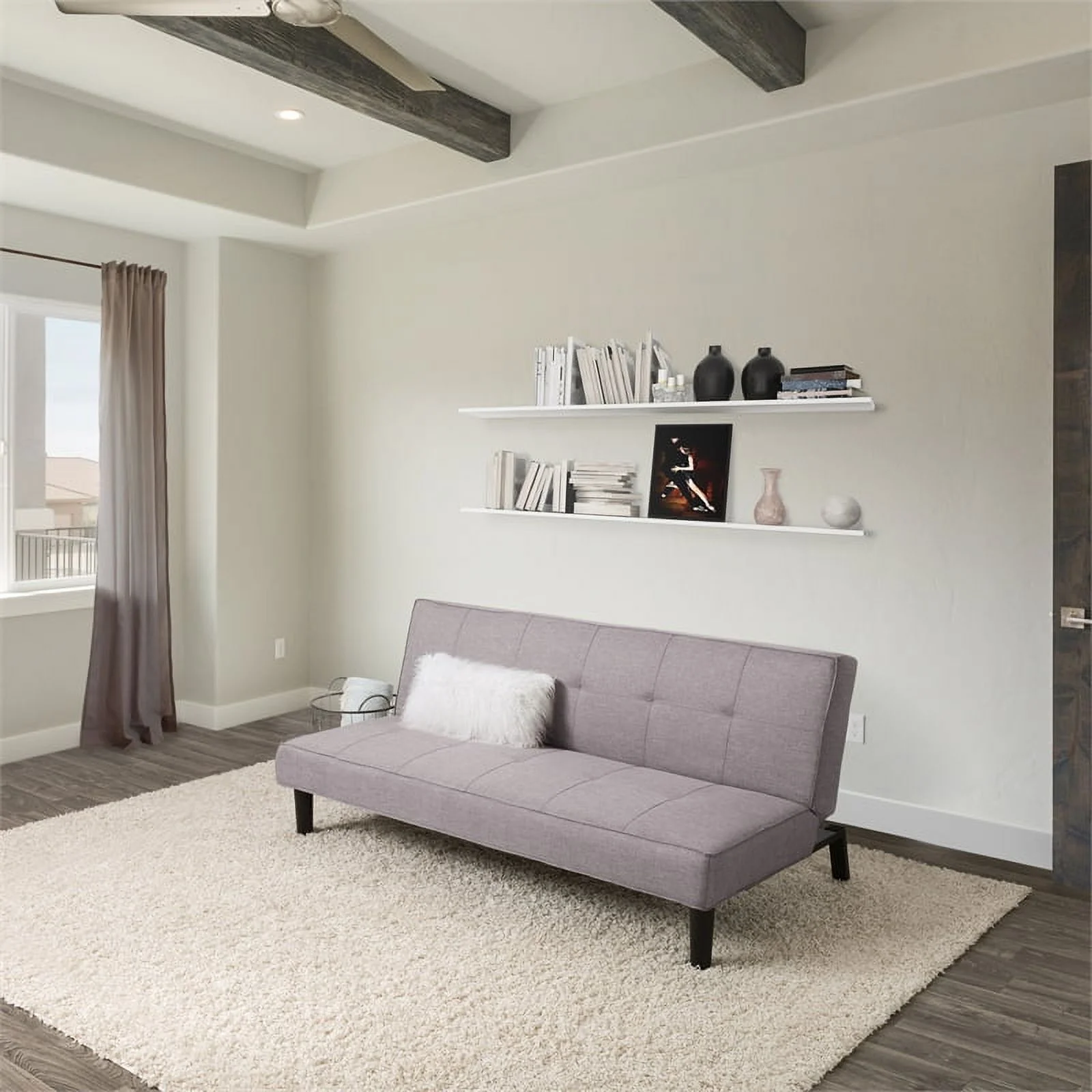 CorLiving LAR-903-S Convertible Futon Sofa Bed with Grey Khaki Mattress