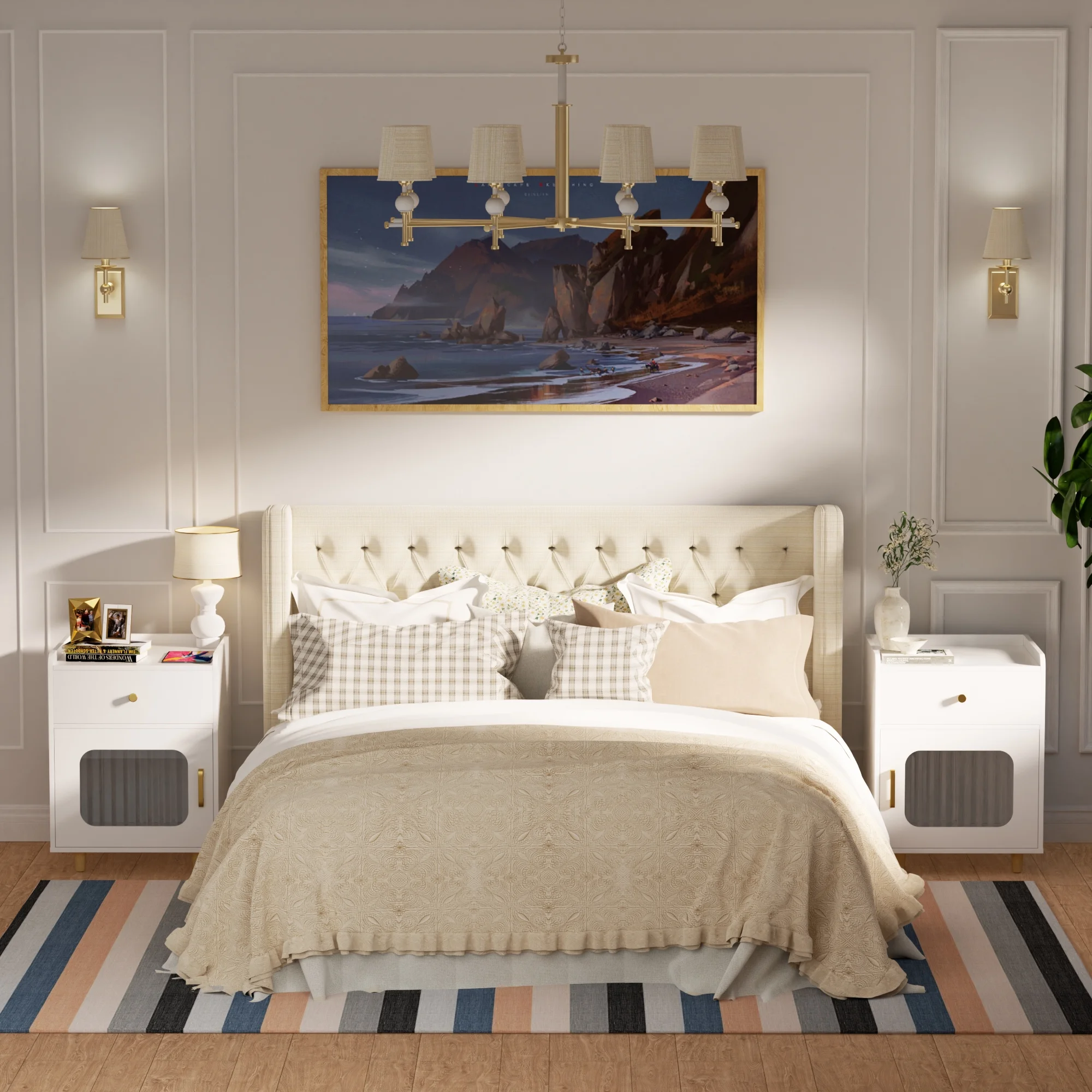 LACHILLBAY White Nightstand Set of 2 with Drawer,Modern Bedside Table End Table with Glass Door Storage for Living Room, Bedroom, Office