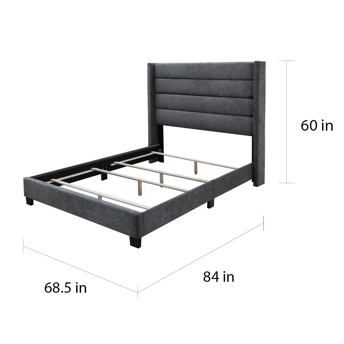 DG Casa George Upholstered Wingback Platform Bed Charcoal Queen Modern & Contemporary, Traditional