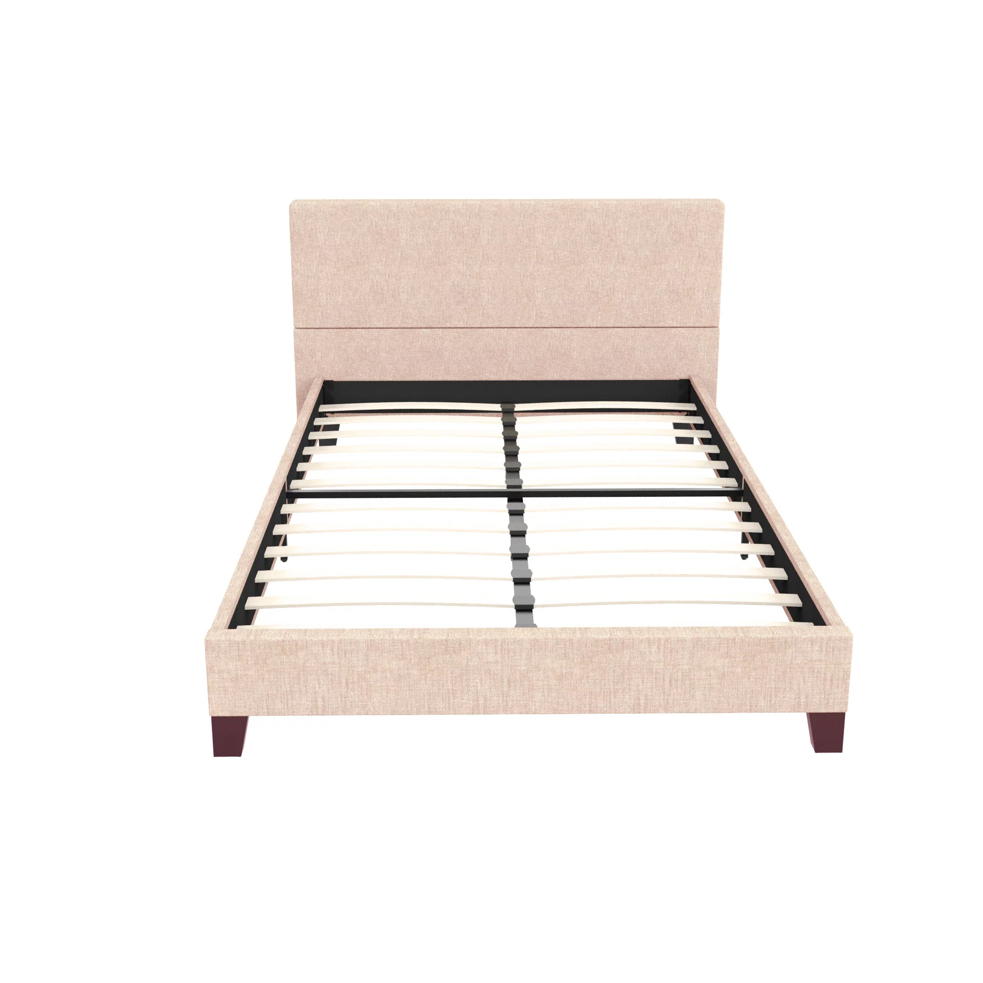 Williamspace Full Size Platform Bed Modern Metal Bed Frame with Fabric Headboard Frame with Wood Slat Support No Box Spring Needed,Beige