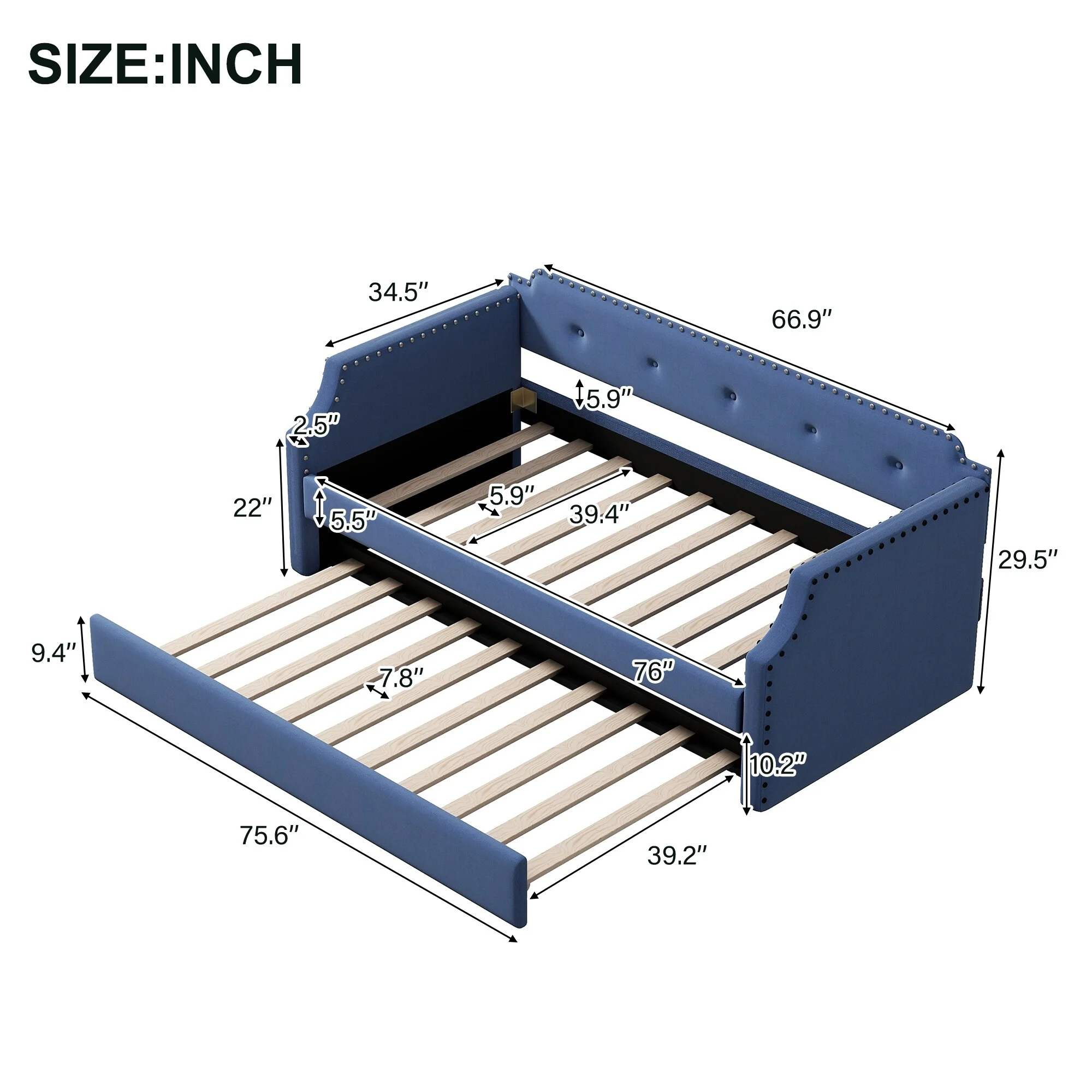 Nestfair Twin Size Upholstered Daybed with Trundle Blue