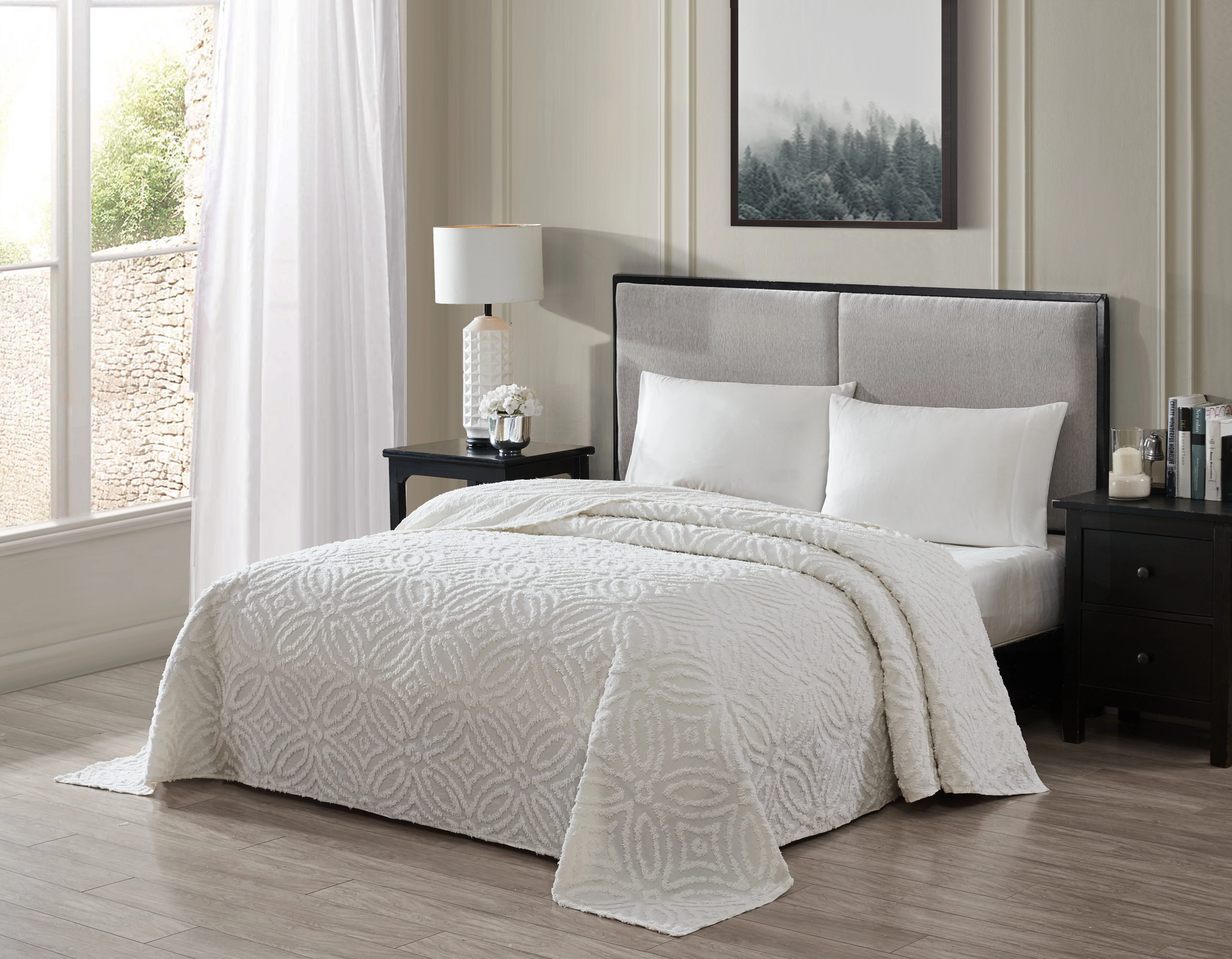 Beatrice Home Fashions Alicia Wedding Chenille Bedspread, Queen, Ivory
