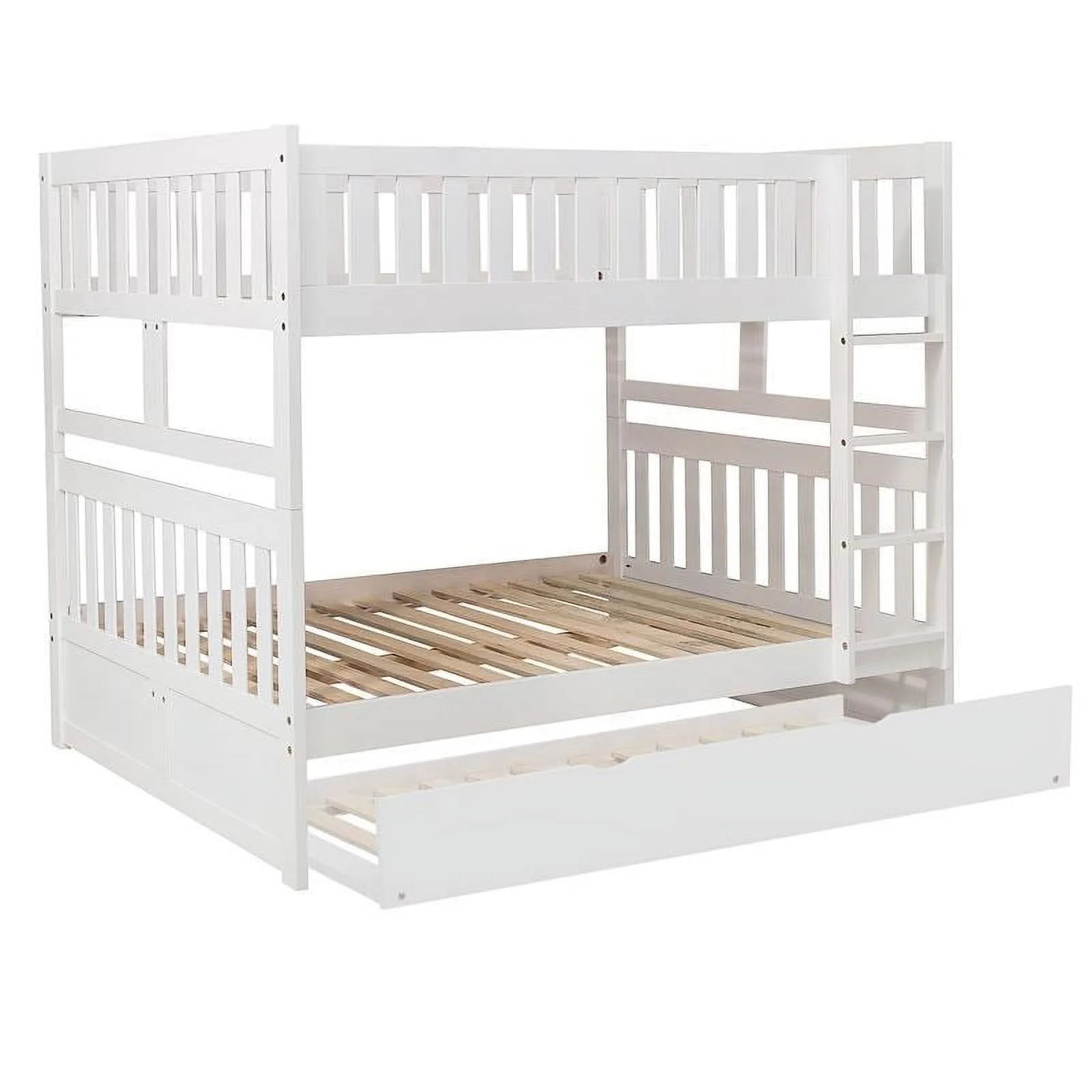 Pemberly Row Transitional Wood Full over Full Bunk Bed with Trundle in White