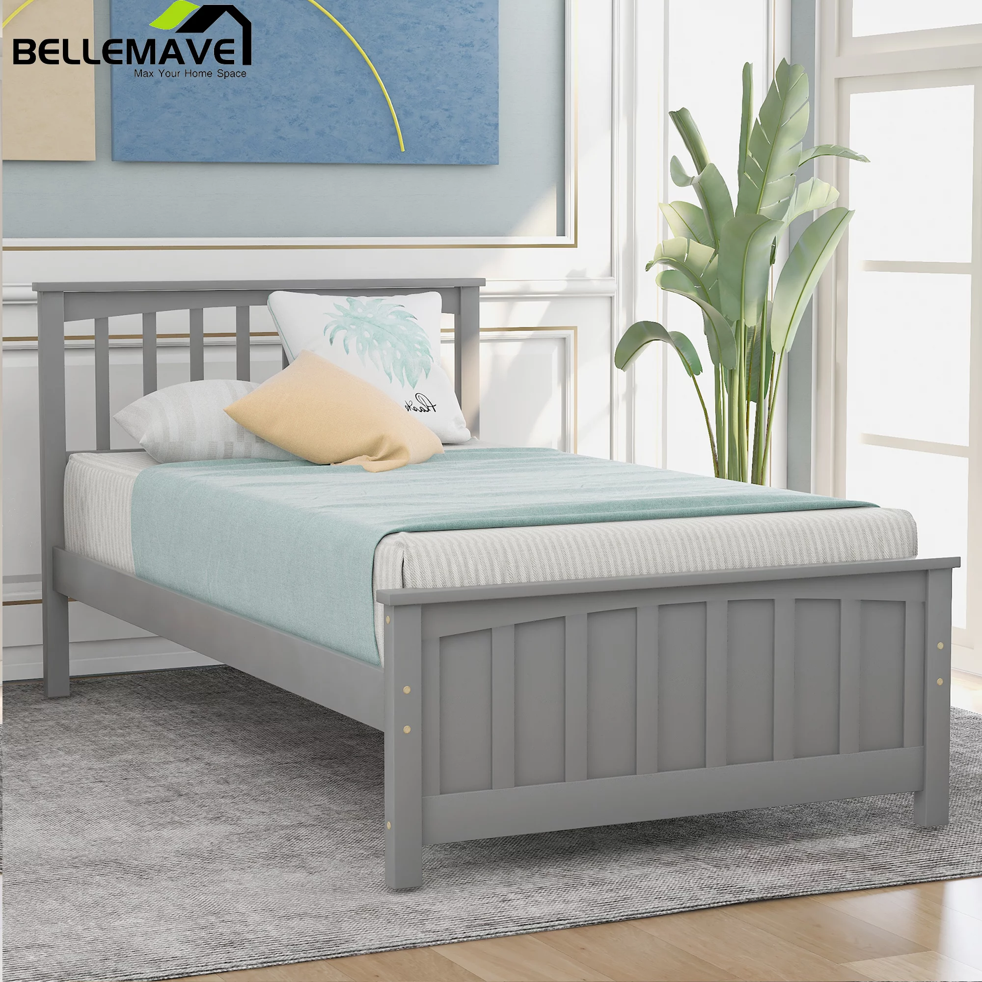 Bellemave Modern Platform Bed Frame Twin Size, Twin Bed Frames with Headboard and Footboard, Twin Size Bed Frame for Kids,Boys,Girls(White)
