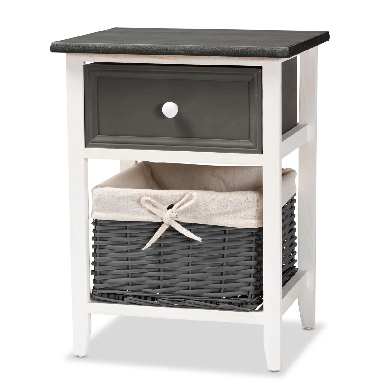 Baxton Studio Shadell Modern Transitional Two-Tone Dark Grey and White Finished Wood 1-Drawer Storage Unit with