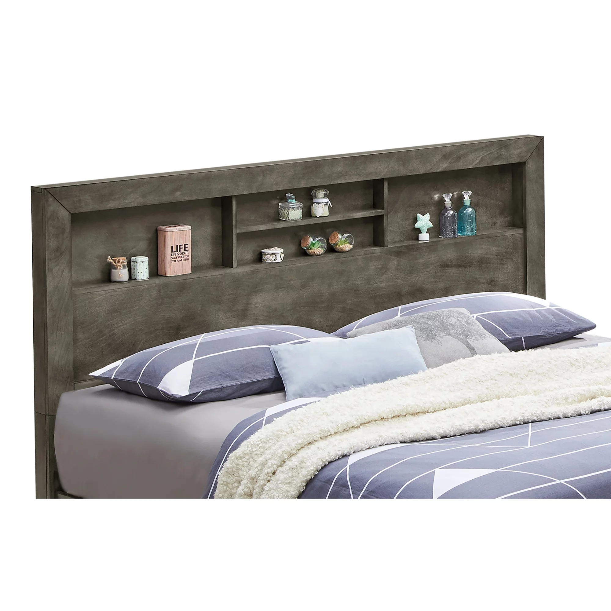 Passion Furniture Burlington Gray King Platform Bed with Storage Shelves