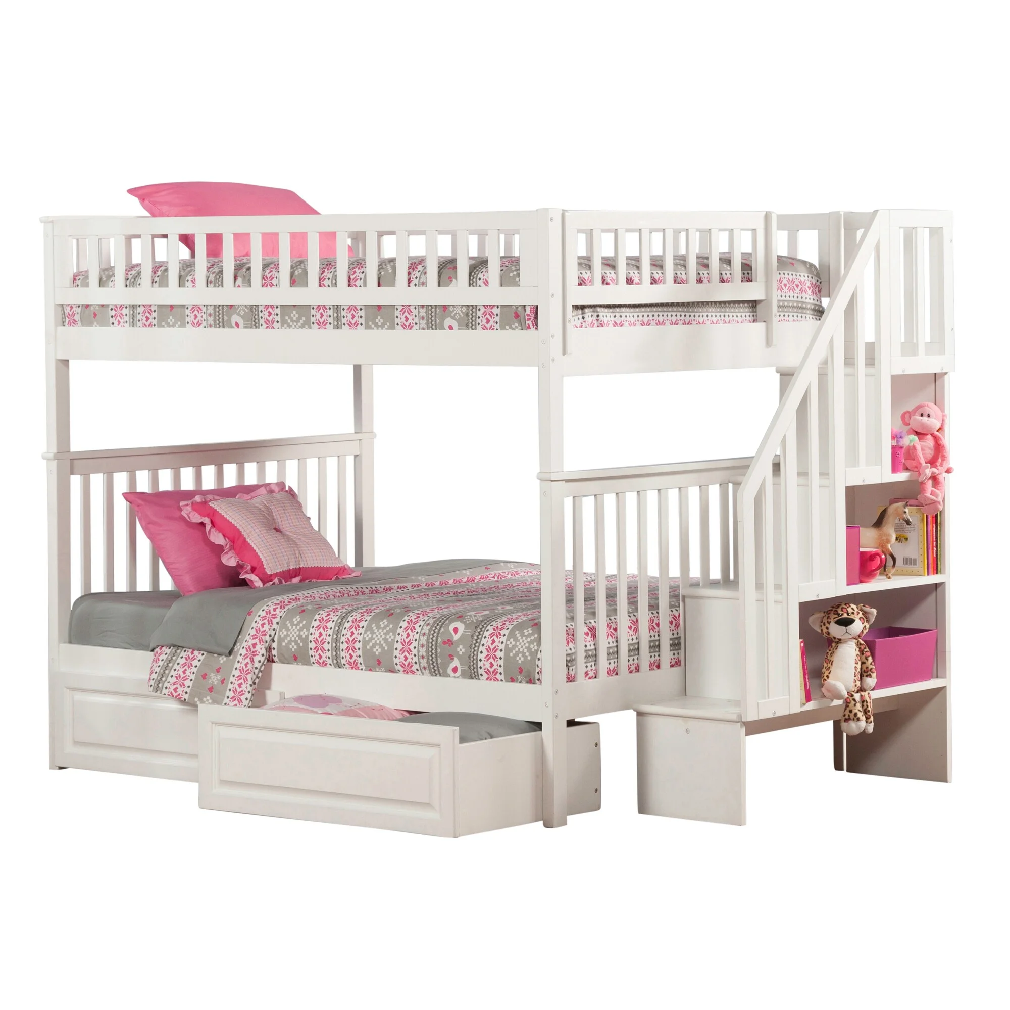 AFI Woodland Staircase Bunk Bed Full over Full with 2 Drawers in White