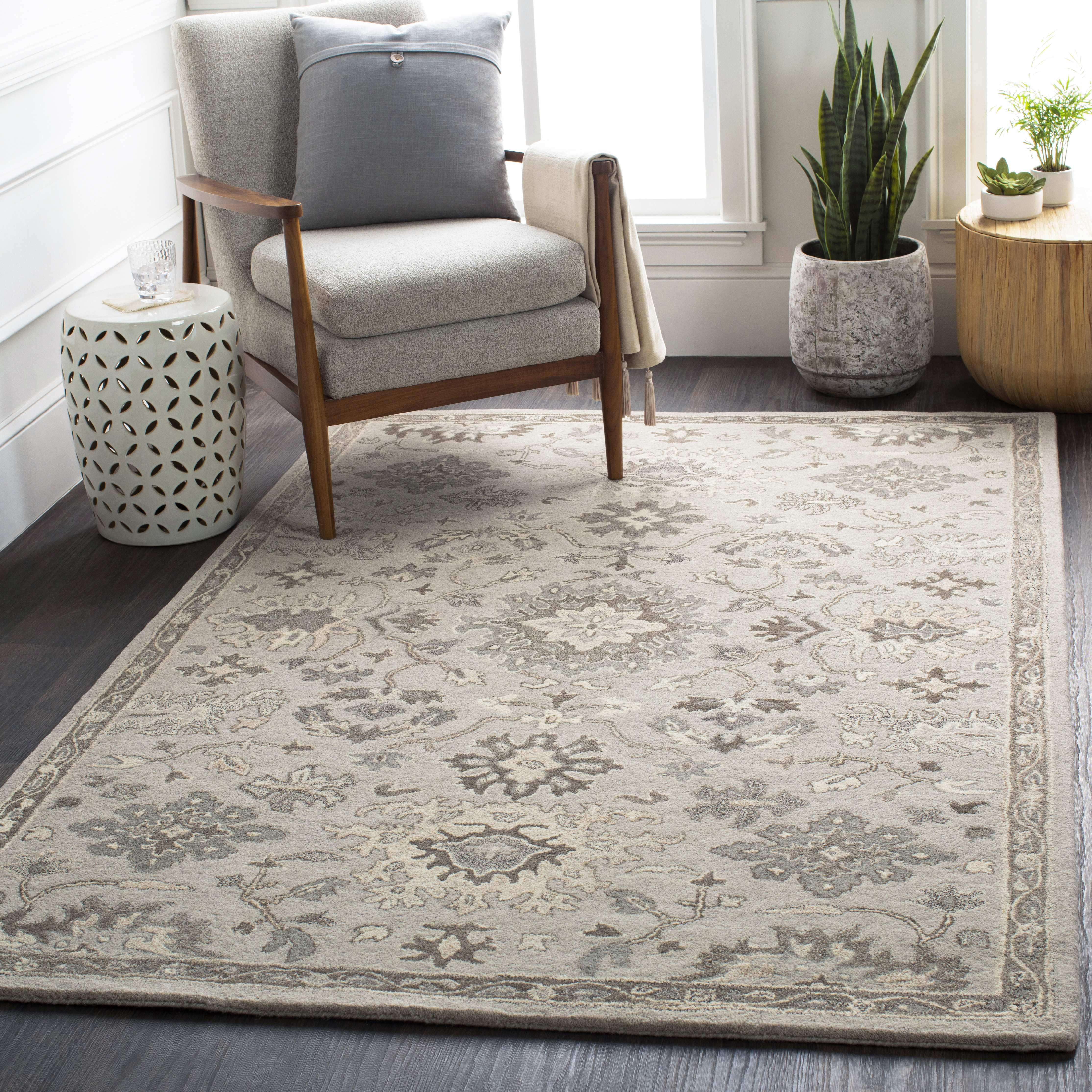 Mark&Day Wool Area Rugs, 6x9 Ness Traditional Taupe Area Rug (6' x 9')