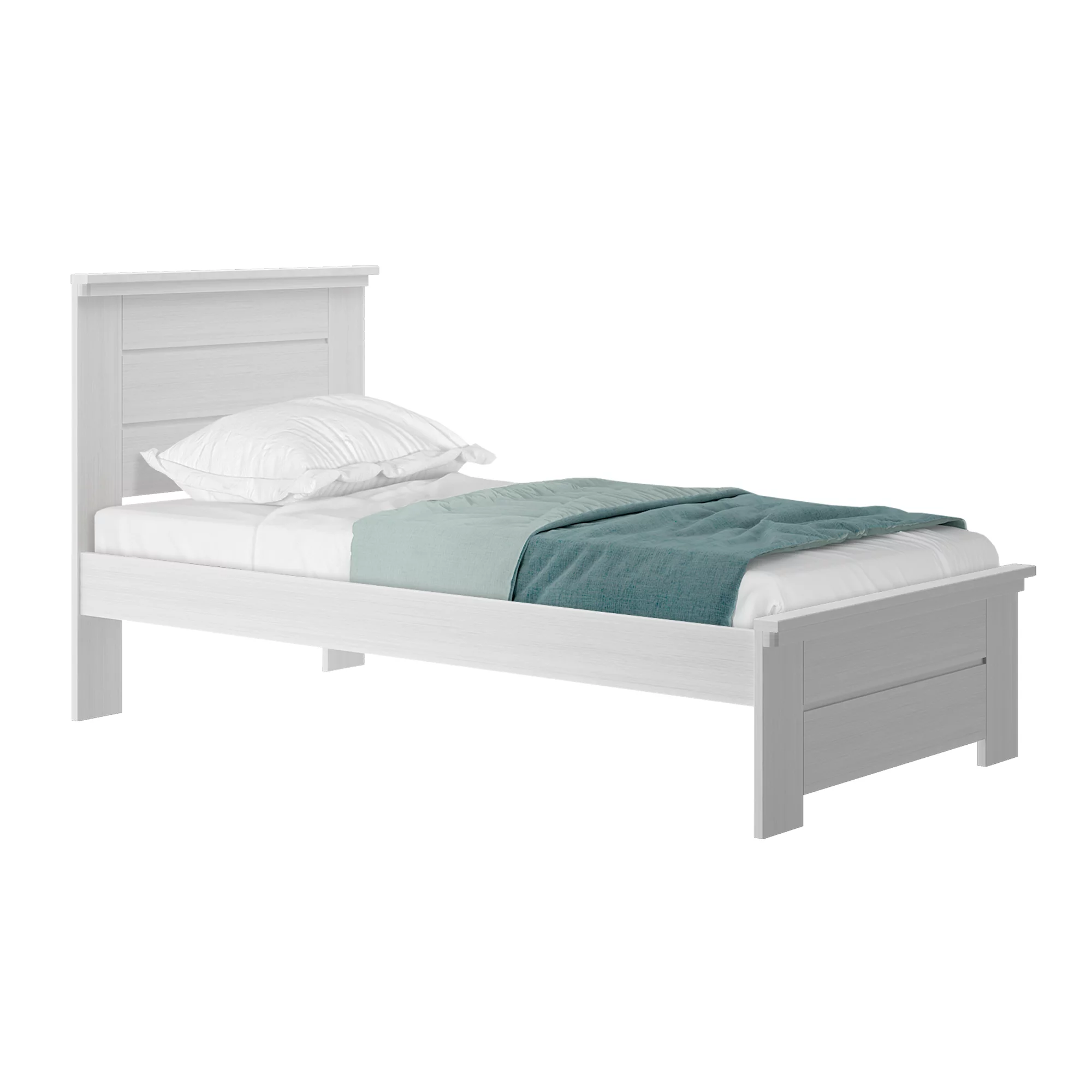 Plank+Beam Farmhouse Twin Bed Frame with Headboard, Solid Wood Platform Bed, White Wash