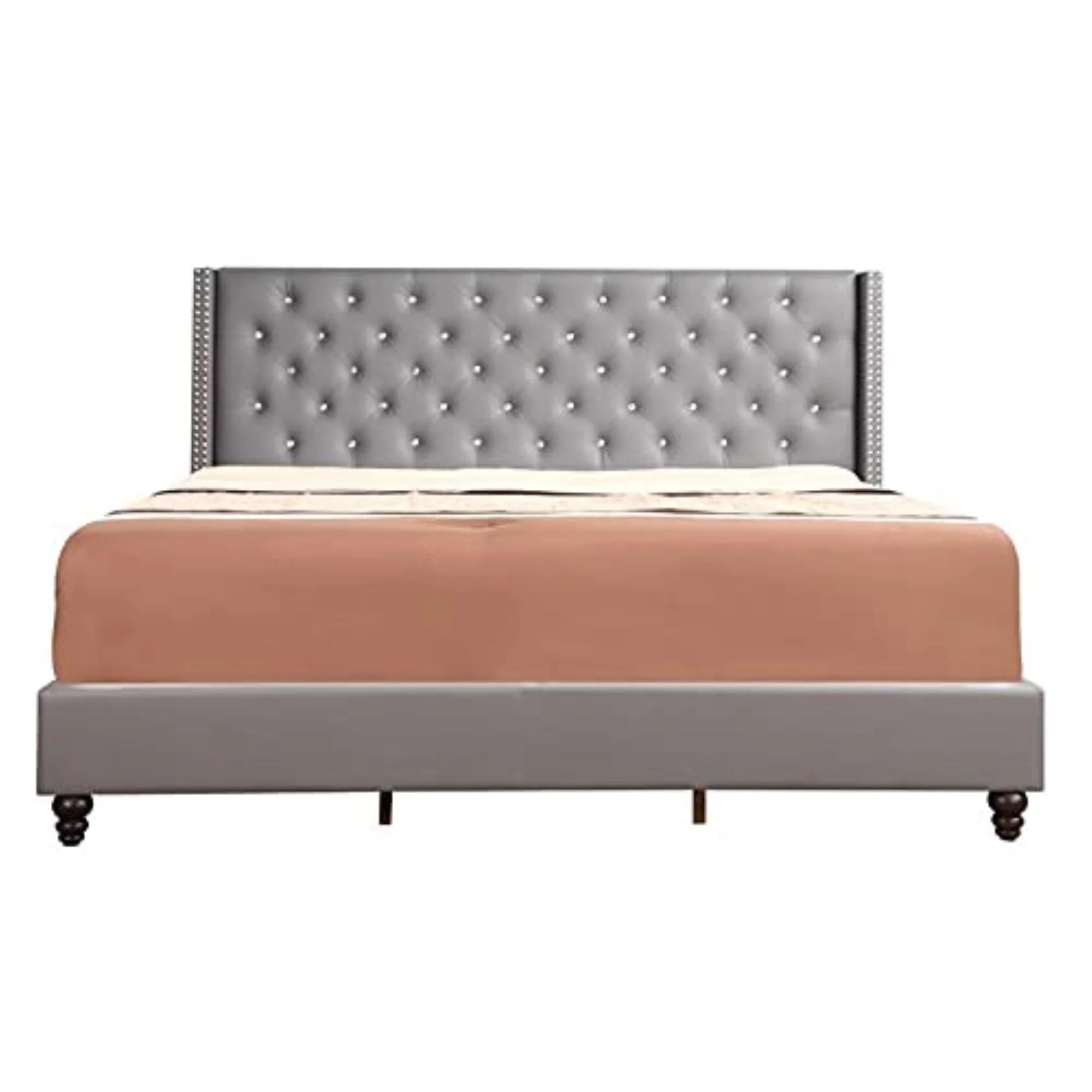 Glory Furniture Julie Faux Leather Upholstered King Bed in Light Gray